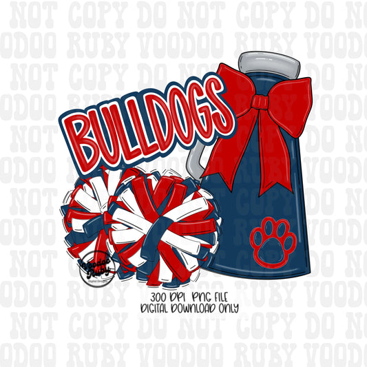 Bulldogs Cheer Mascot PNG: Red and Blue Sublimation Design (Digital Download)
