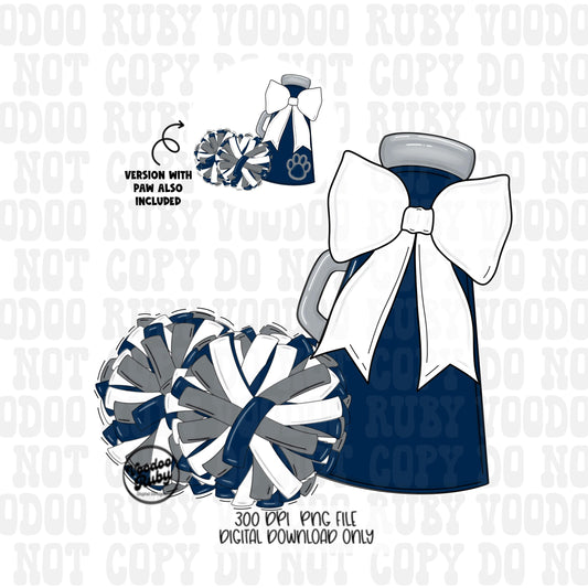 Cheerleader Megaphone PNG: Blue & White Mascot, Pom Poms (Digital Download)