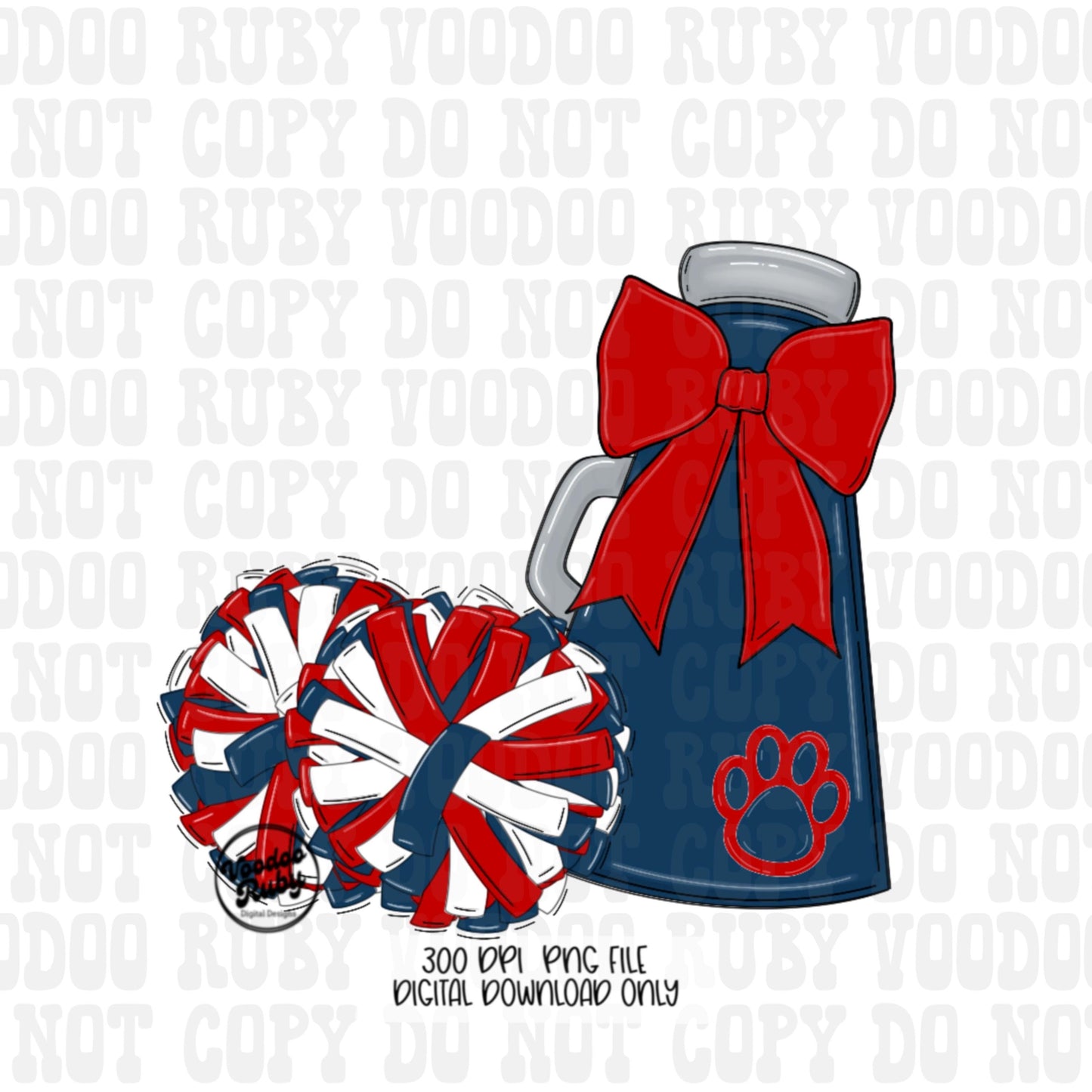 Cheerleader Mascot PNG: Blue & Red, Football Megaphone (Digital Download)