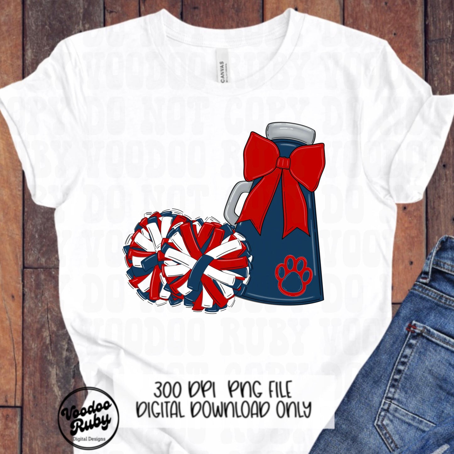 Cheerleader Mascot PNG: Blue & Red, Football Megaphone (Digital Download)