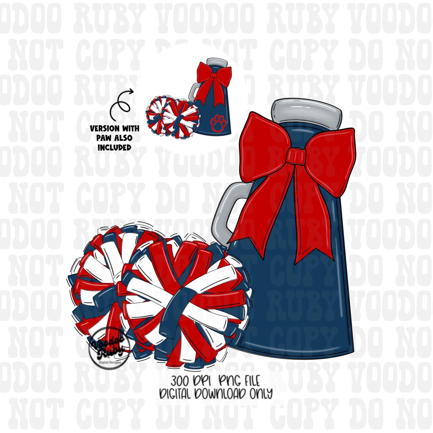 Cheerleader Mascot PNG: Blue & Red, Football Megaphone (Digital Download)