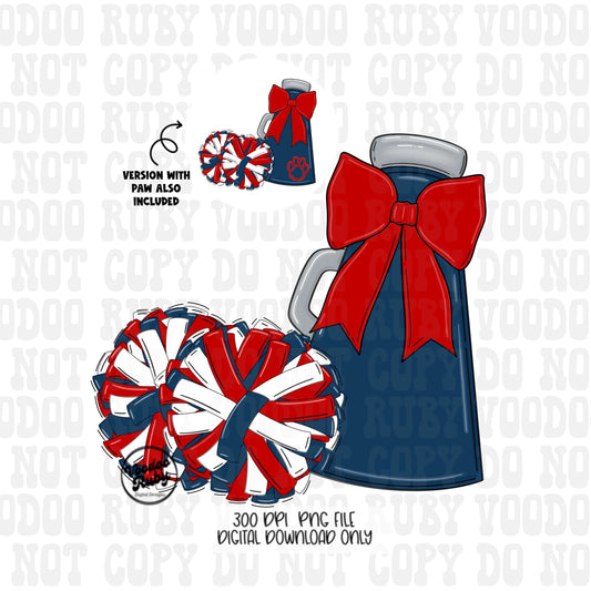 Cheerleader Mascot PNG: Blue & Red, Football Megaphone (Digital Download)