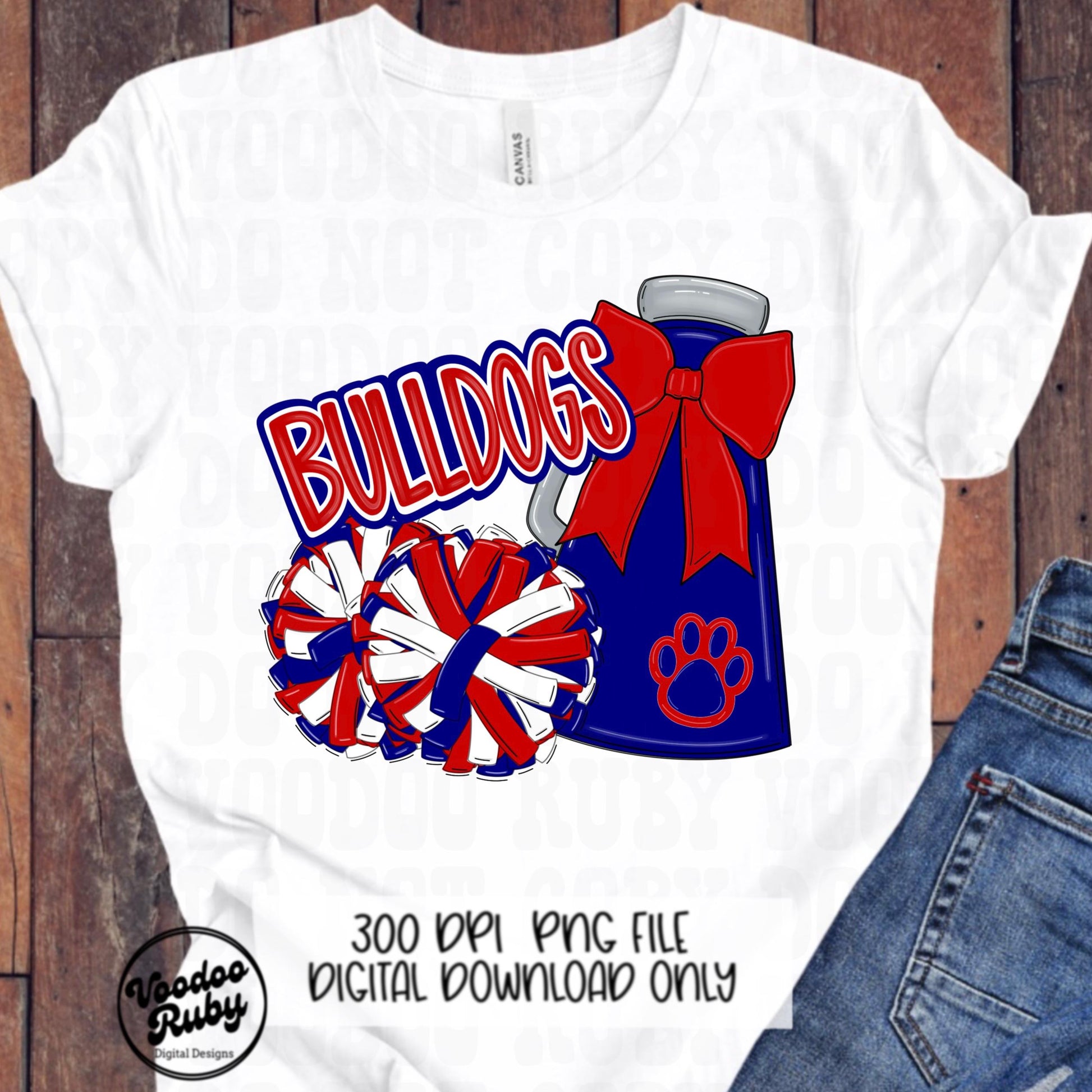 Bulldogs Cheer Mascot PNG: Red and Blue (Digital Download)