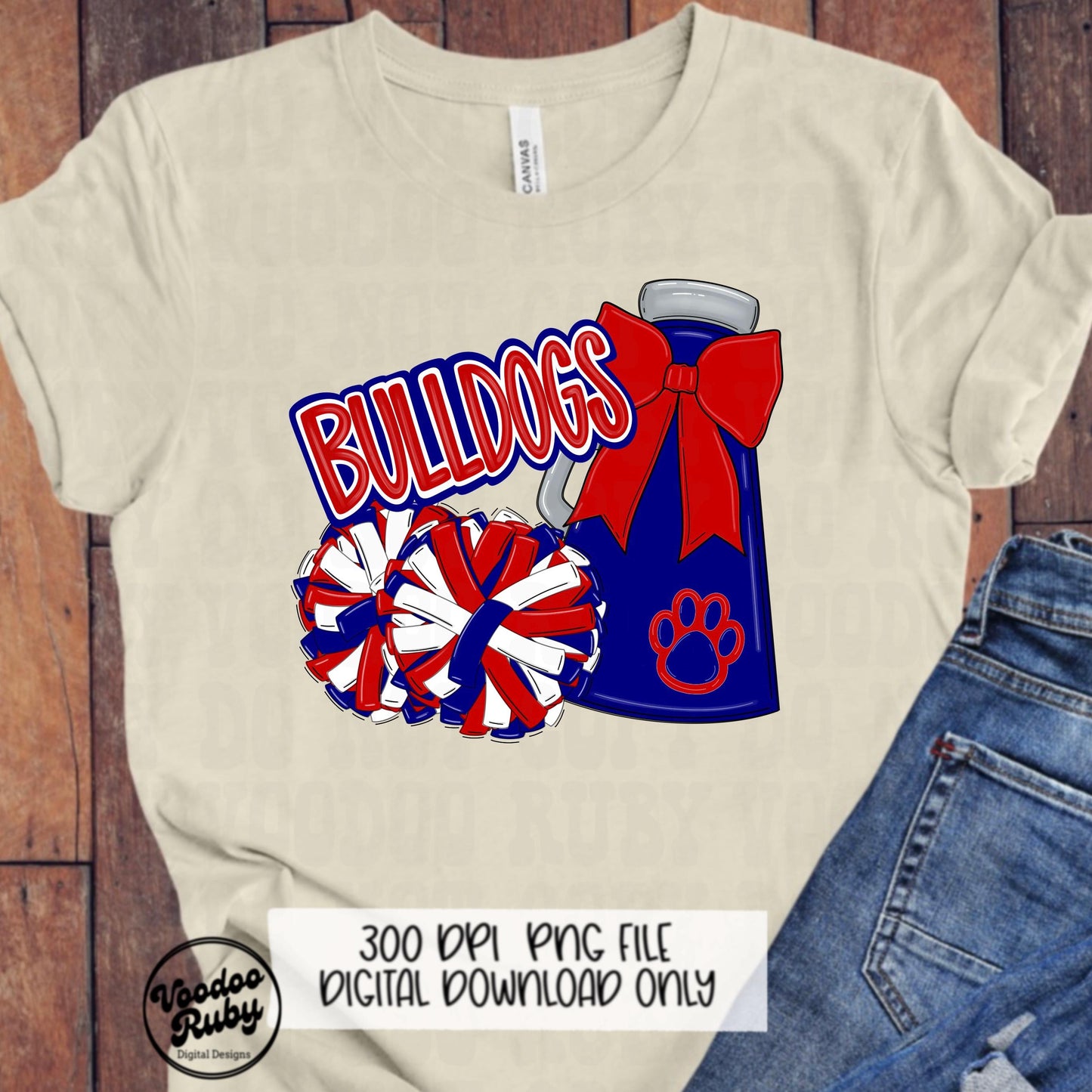 Bulldogs Cheer Mascot PNG: Red and Blue (Digital Download)