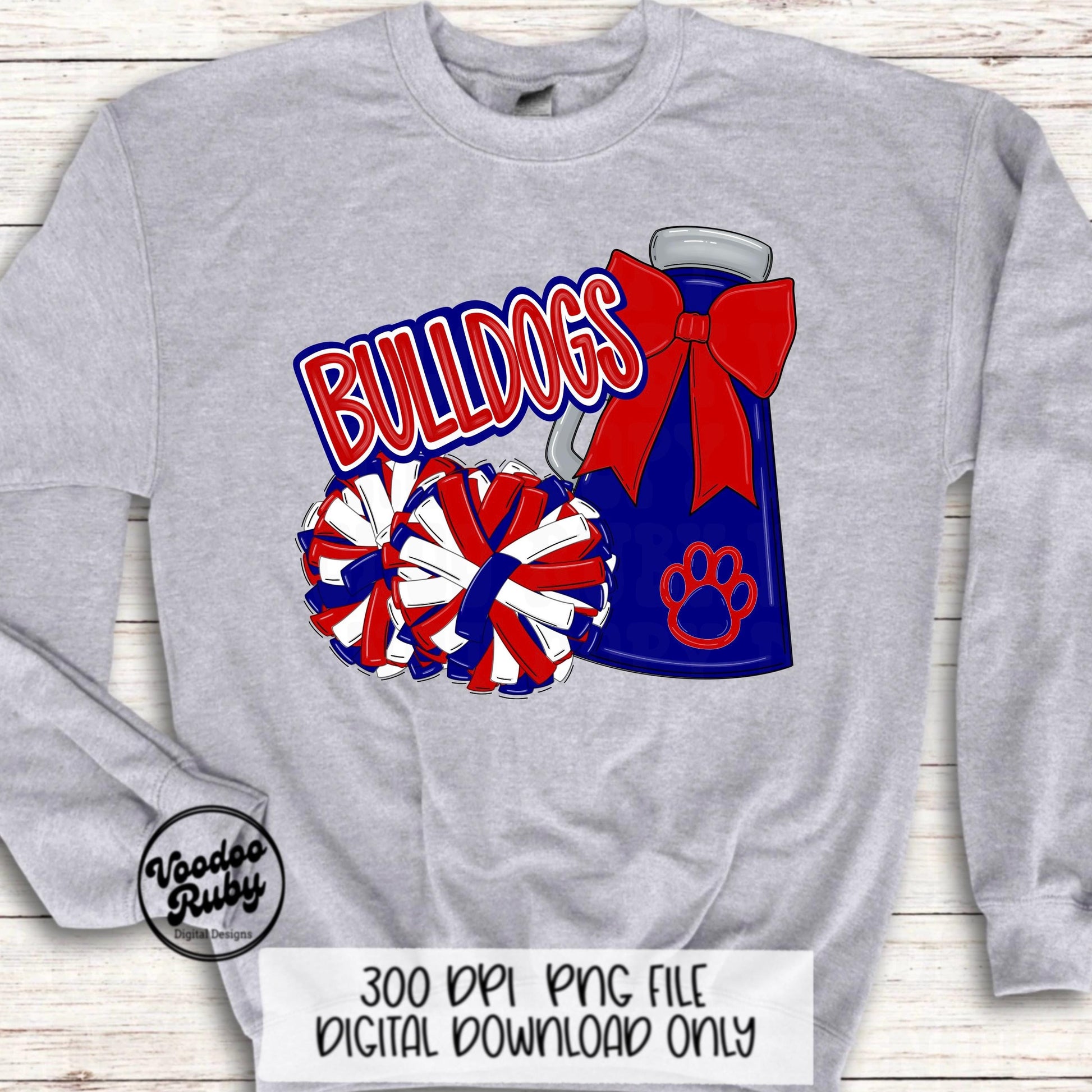Bulldogs Cheer Mascot PNG: Red and Blue (Digital Download)