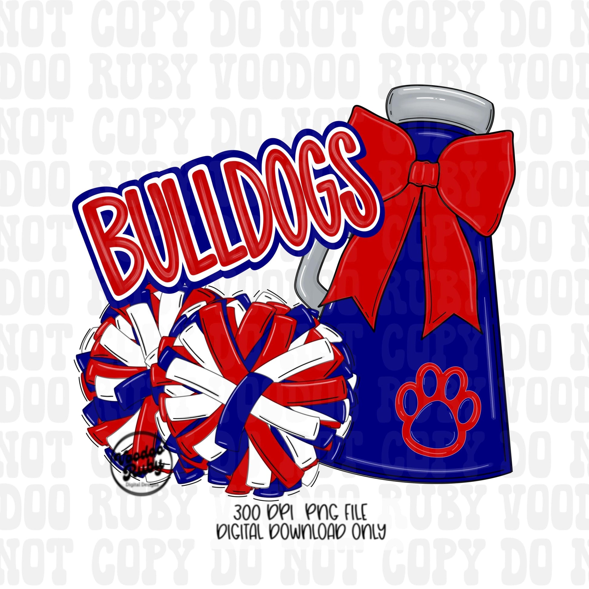 Bulldogs Cheer Mascot PNG: Red and Blue (Digital Download)