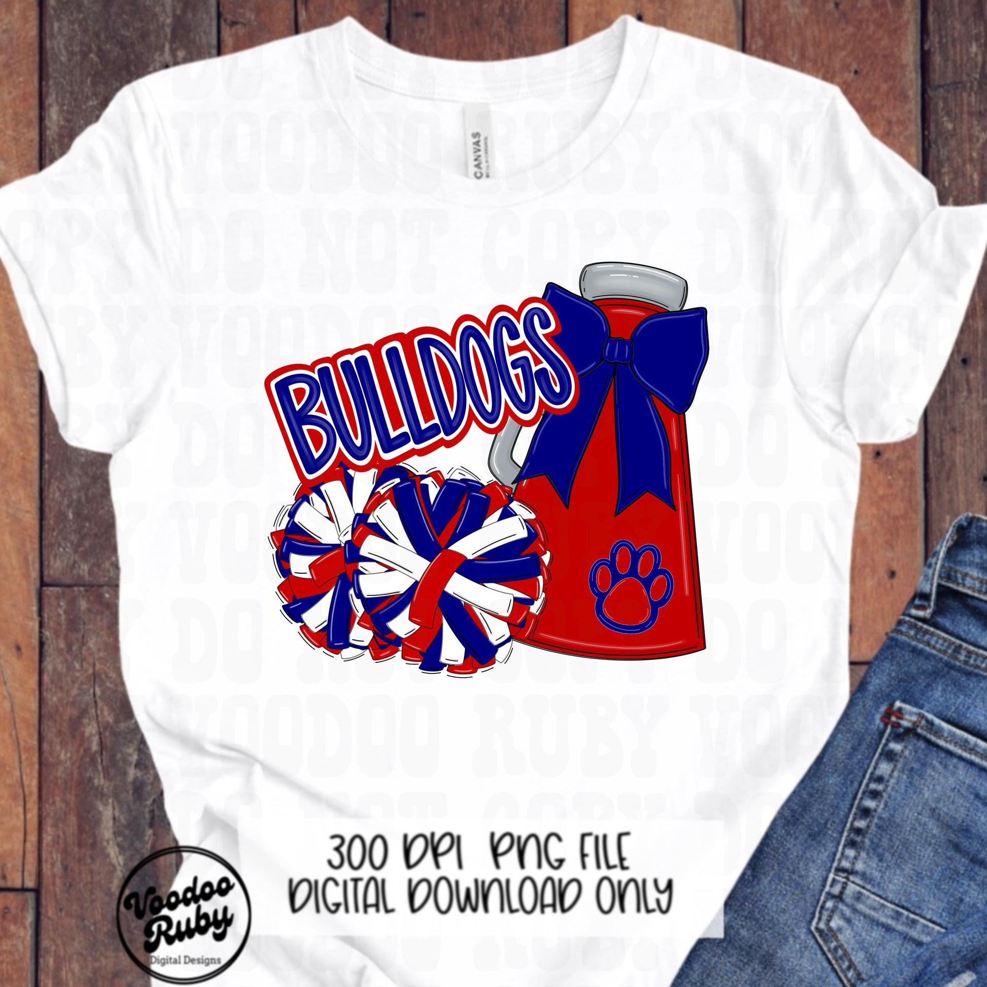 Bulldogs Cheer Mascot PNG: Red and Blue Sublimation (Digital Download)
