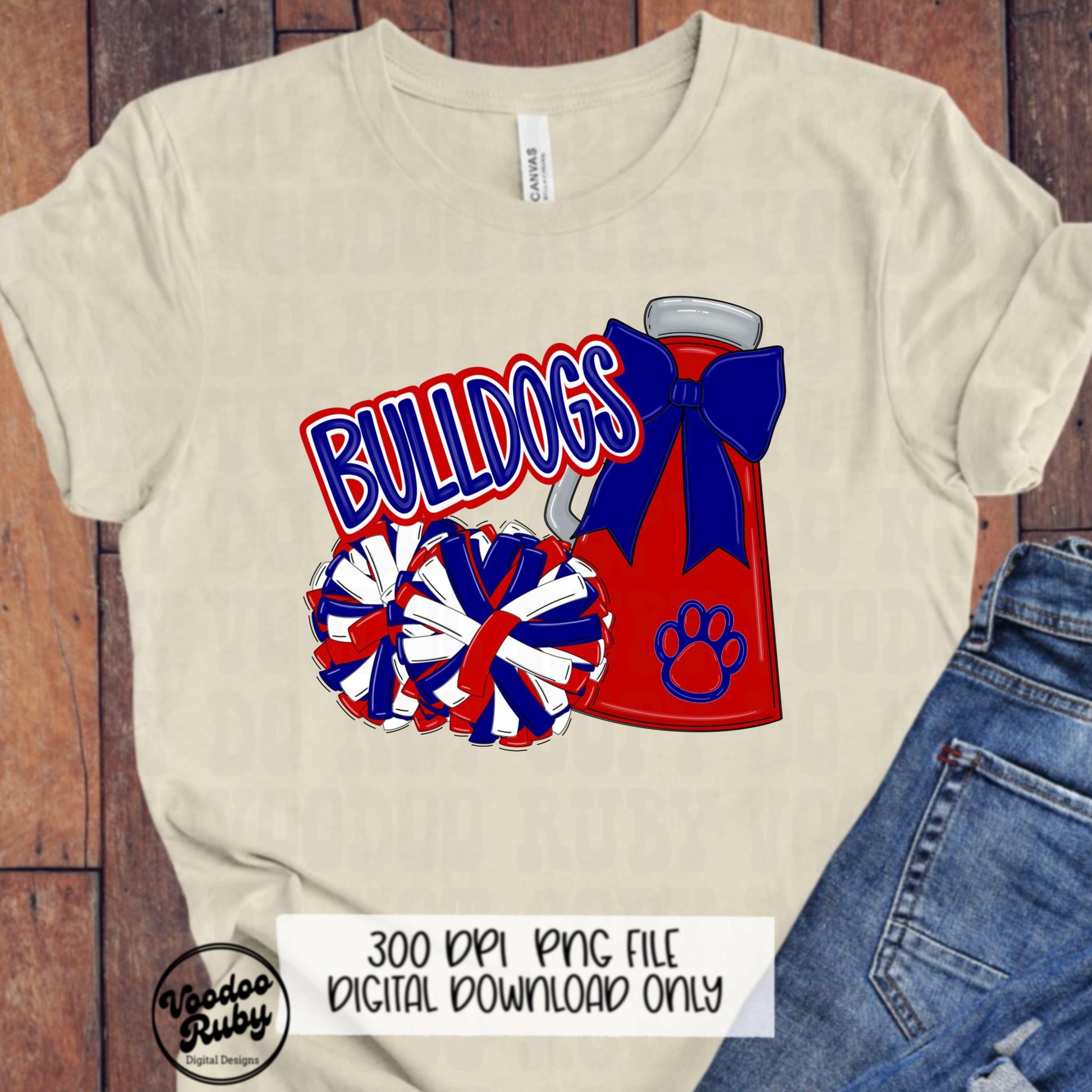 Bulldogs Cheer Mascot PNG: Red and Blue Sublimation (Digital Download)