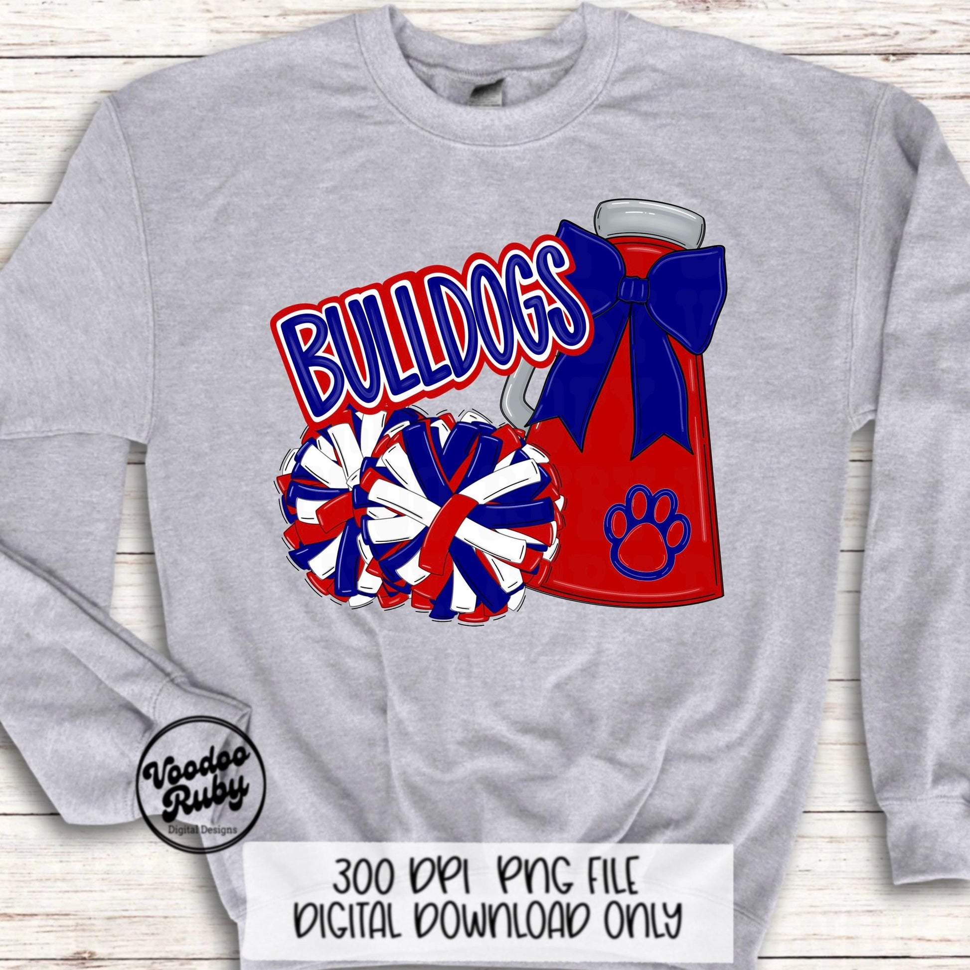 Bulldogs Cheer Mascot PNG: Red and Blue Sublimation (Digital Download)