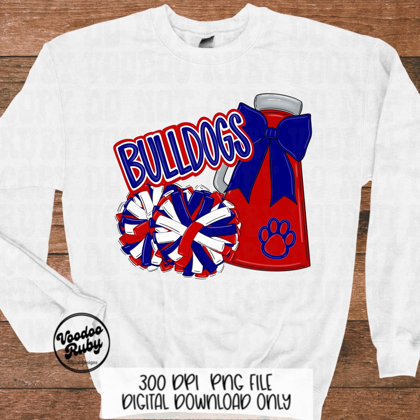 Bulldogs Cheer Mascot PNG: Red and Blue Sublimation (Digital Download)