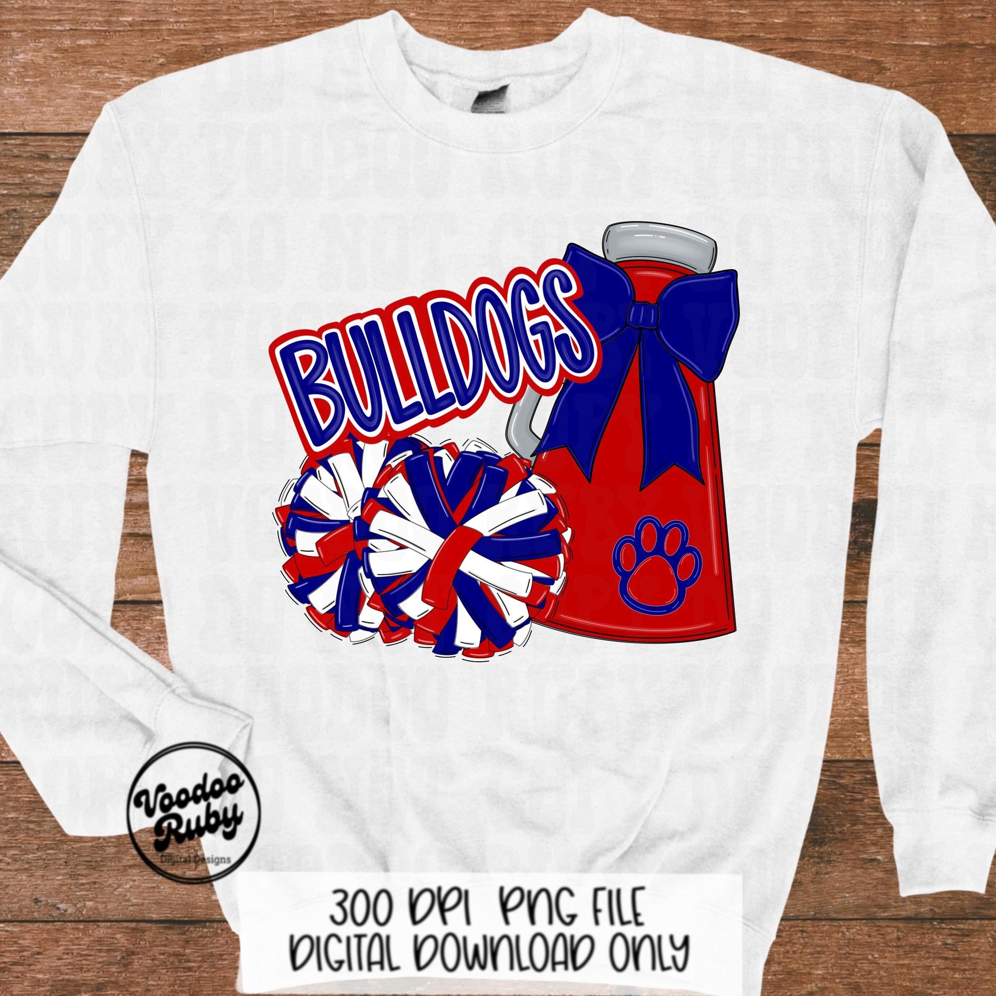 Bulldogs Cheer Mascot PNG: Red and Blue Sublimation (Digital Download)