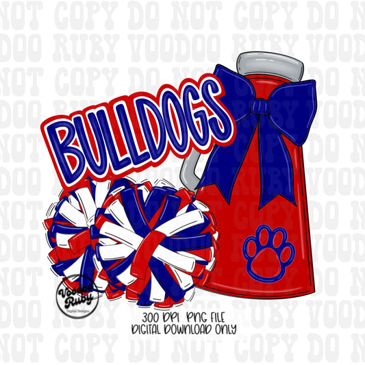 Bulldogs Cheer Mascot PNG: Red and Blue Sublimation (Digital Download)