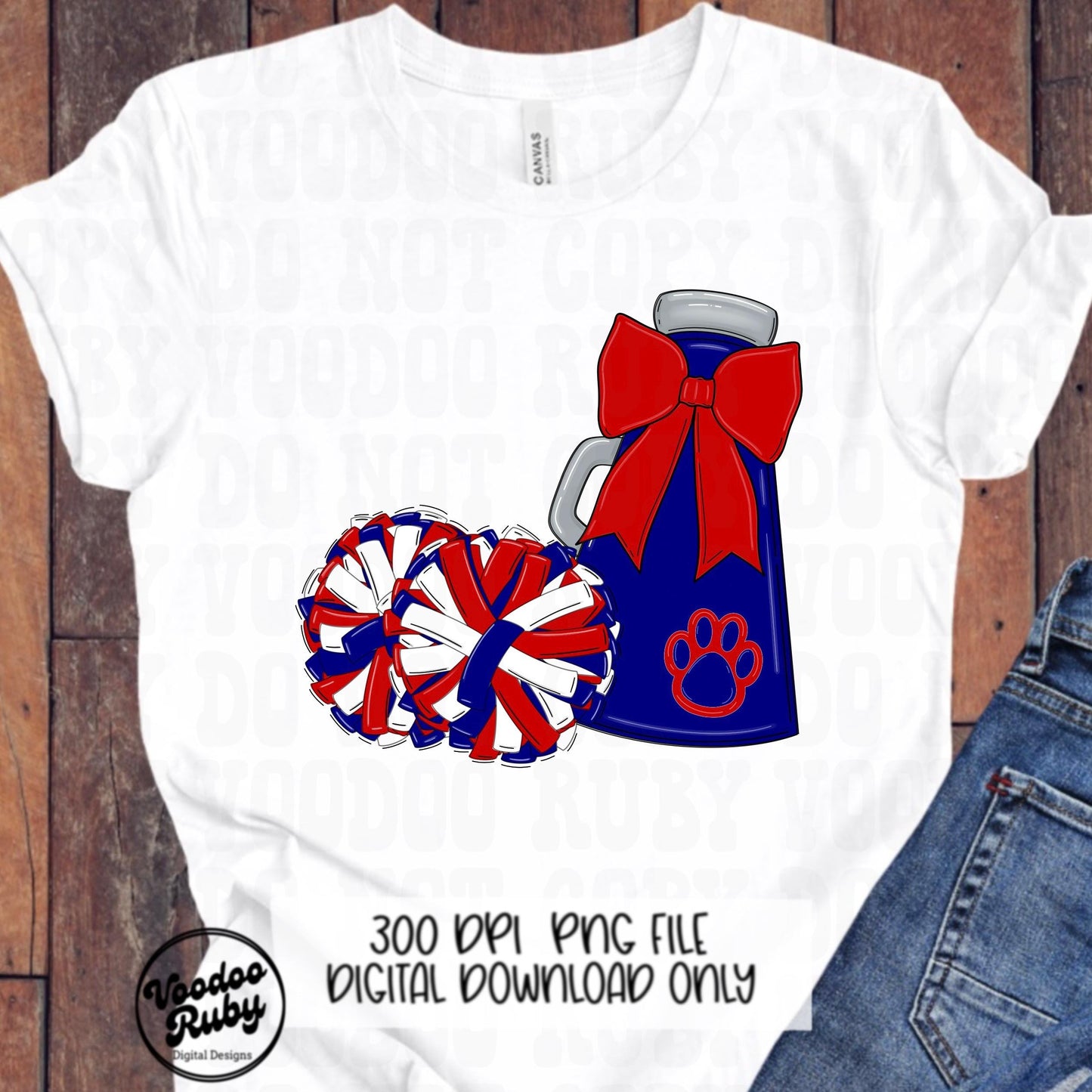 Cheerleader Mascot PNG: Red & Blue Cheer Design (Digital Download)