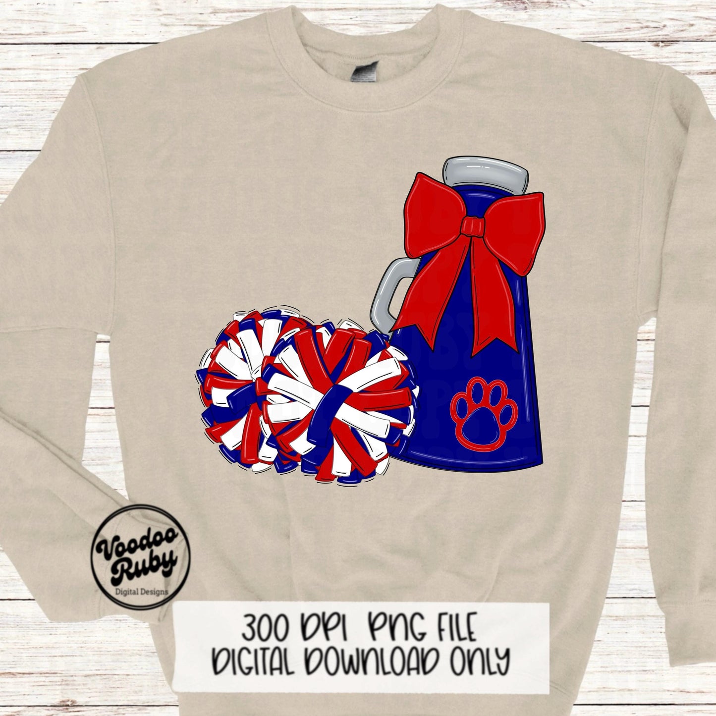 Cheerleader Mascot PNG: Red & Blue Cheer Design (Digital Download)