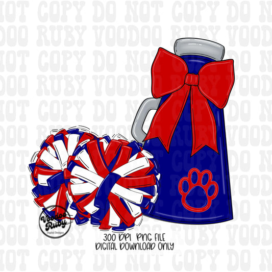 Cheerleader Mascot PNG: Red & Blue Cheer Design (Digital Download)