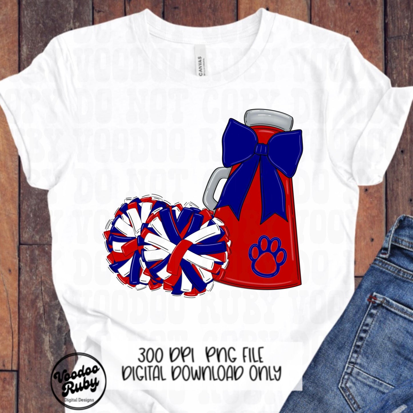 Red and Blue Cheer Mascot PNG: Sublimation Design (Digital Download)