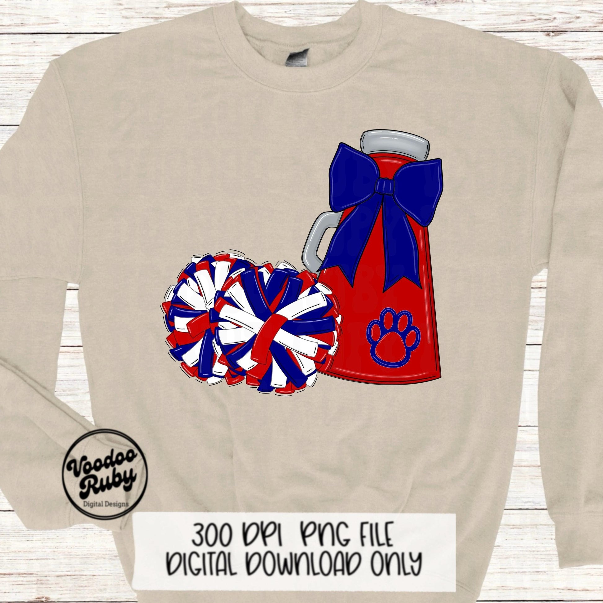 Red and Blue Cheer Mascot PNG: Sublimation Design (Digital Download)
