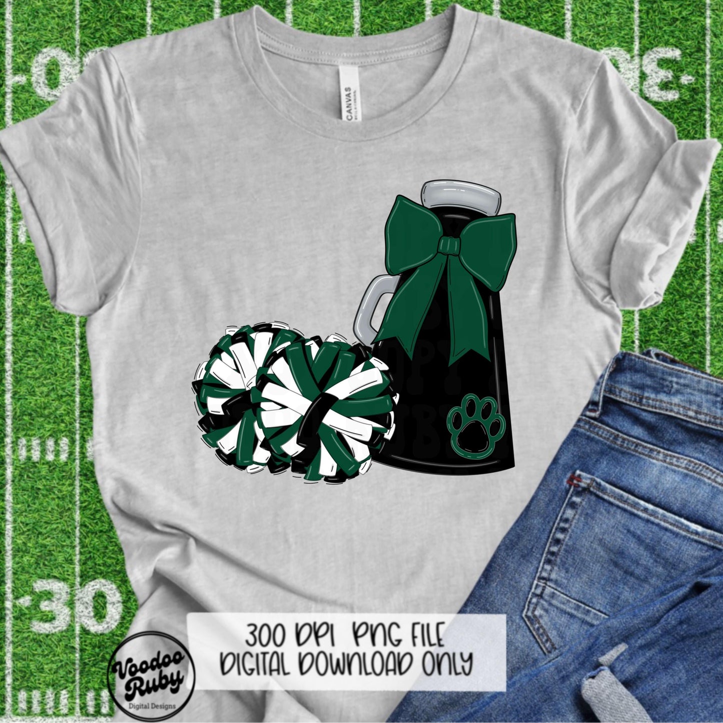 Cheer Mascot PNG: Green & Black Cheerleader Design (Digital Download)