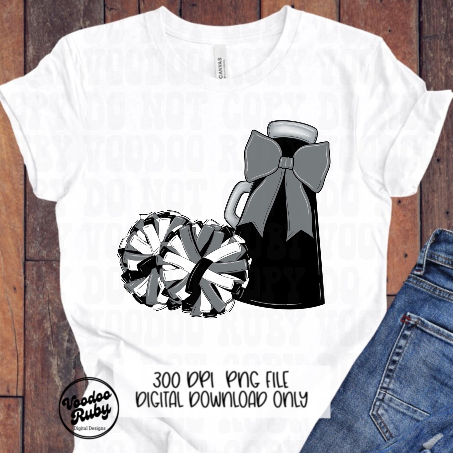 Cheerleader Mascot PNG: Black, Gray, and Silver Design (Digital Download)