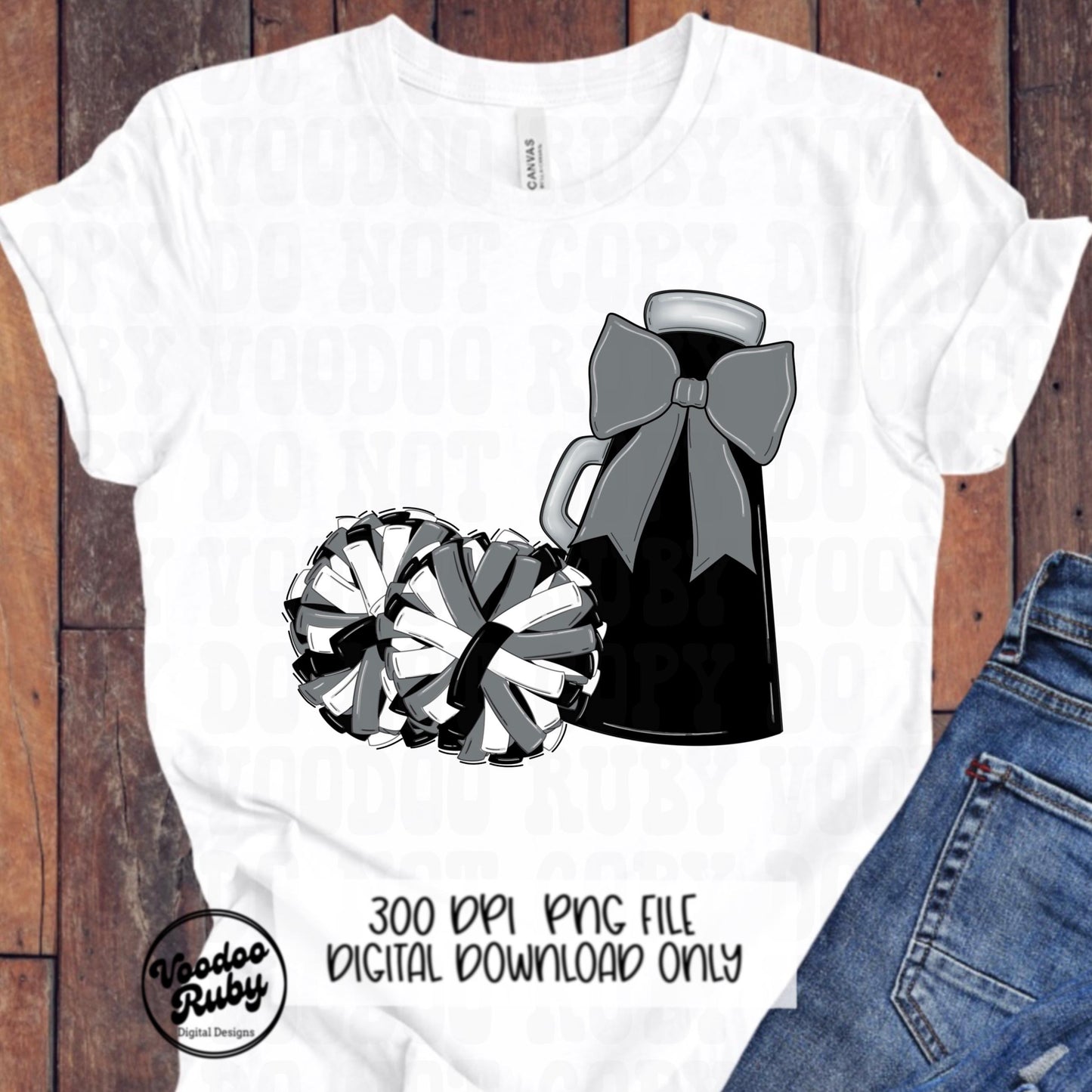 Cheer Mascot PNG: Black, Gray, Silver - Sublimation & DTF Printable (Digital Download)