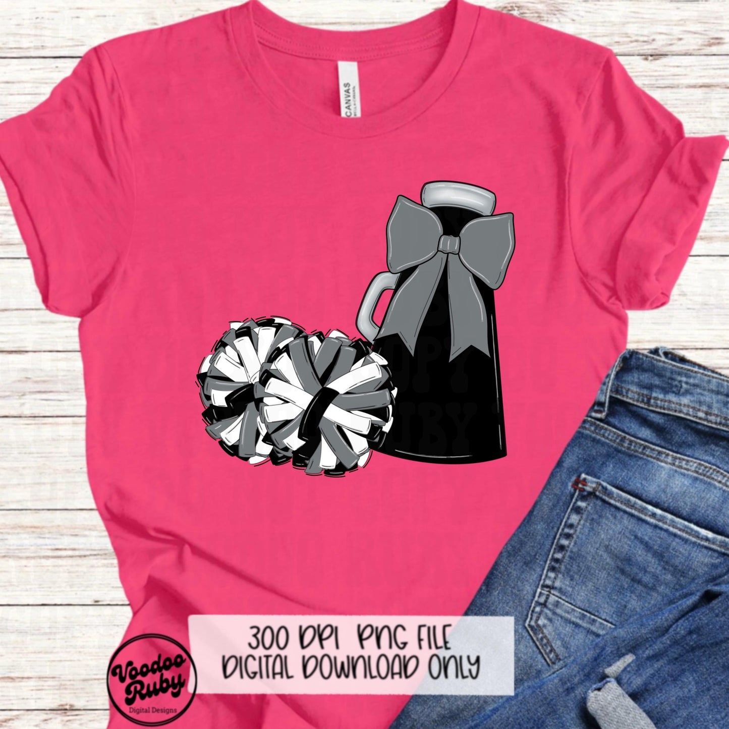 Cheerleader Mascot PNG: Black, Gray, and Silver Design (Digital Download)