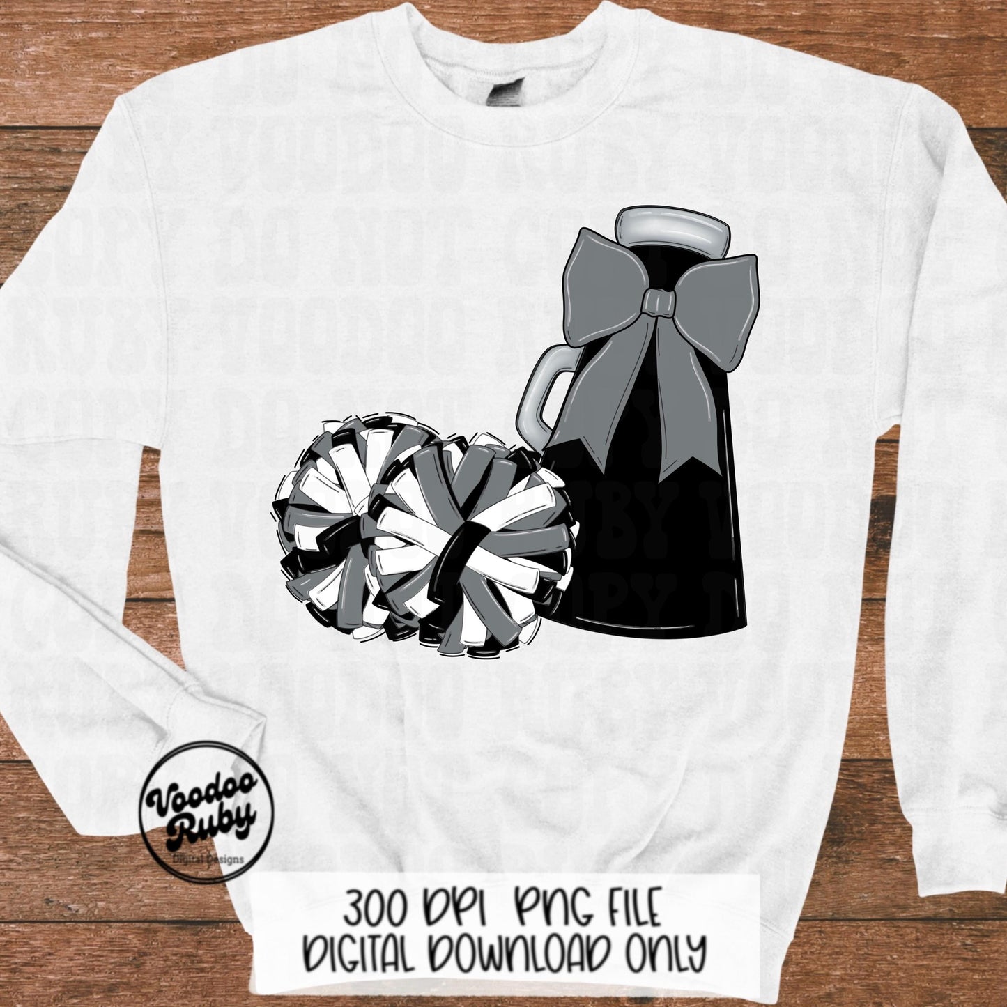 Cheer Mascot PNG: Black, Gray, Silver - Sublimation & DTF Printable (Digital Download)