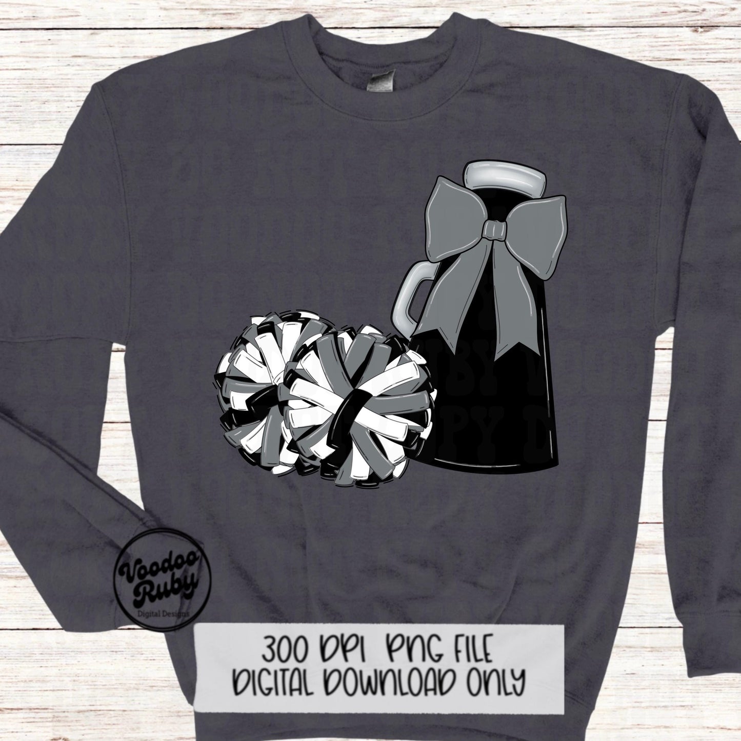 Cheerleader Mascot PNG: Black, Gray, and Silver Design (Digital Download)