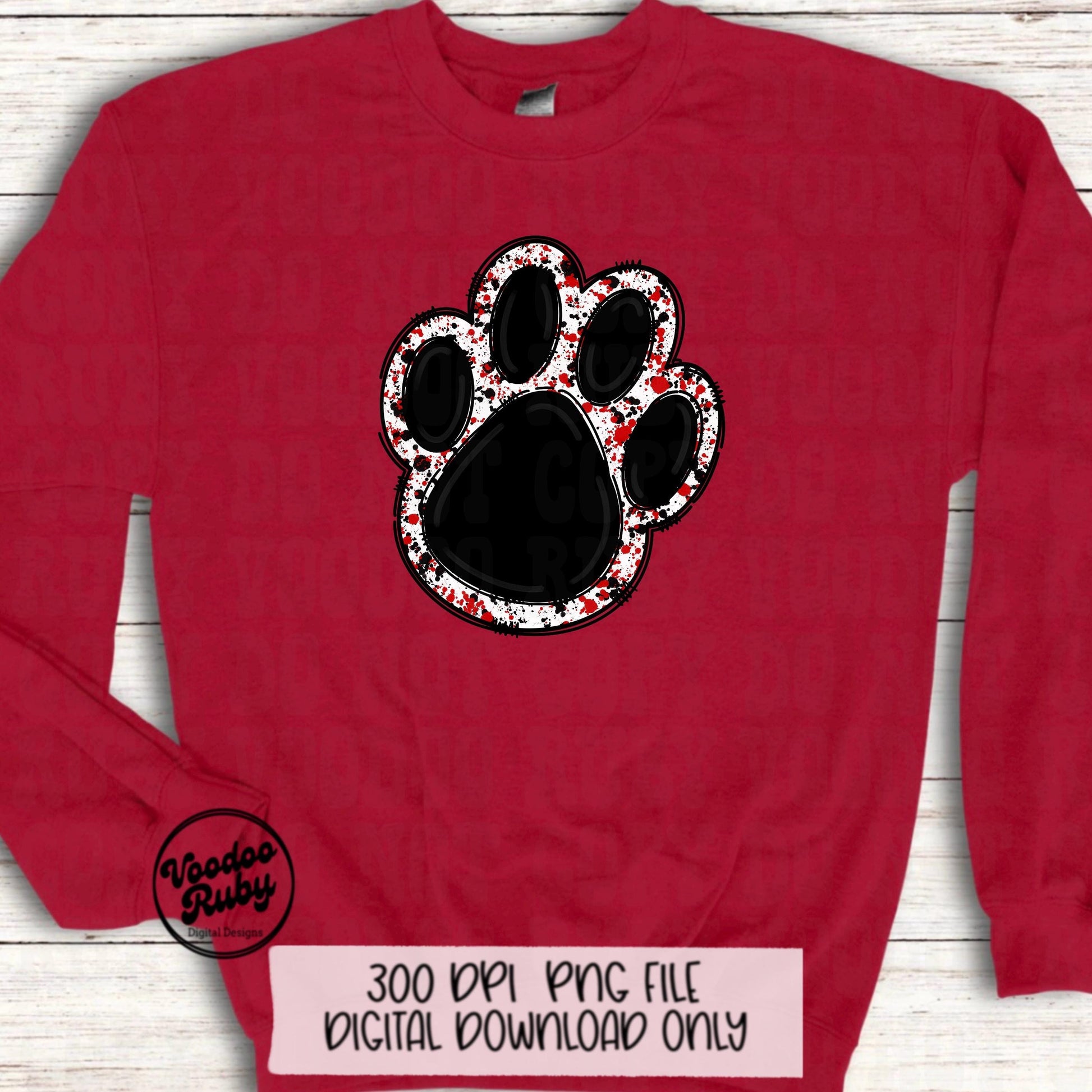 Black Red Mascot Paw PNG: Football Cheer Graphic (Digital Download)
