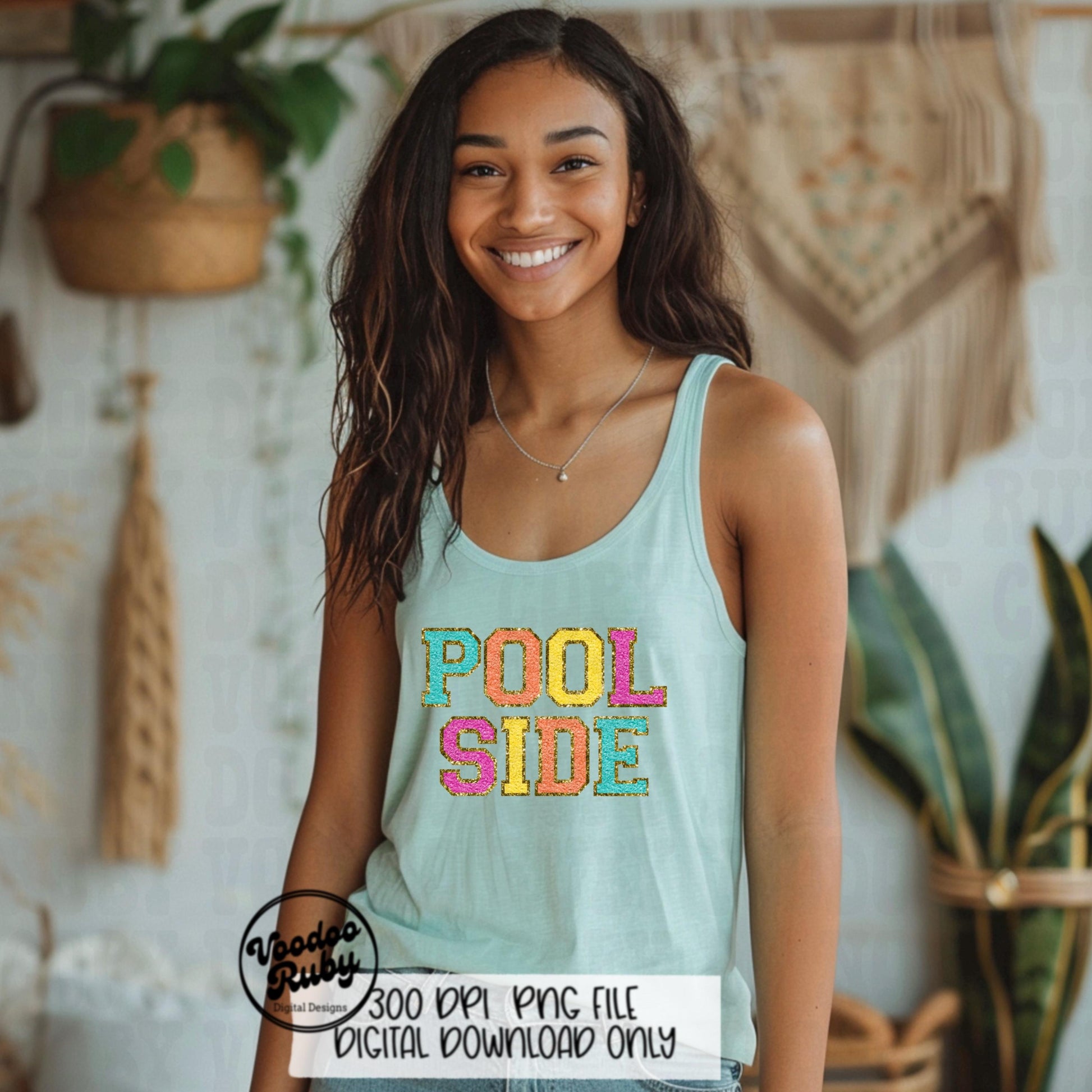 Pool Side PNG Design: Chenille Letter Patches (Digital Download)