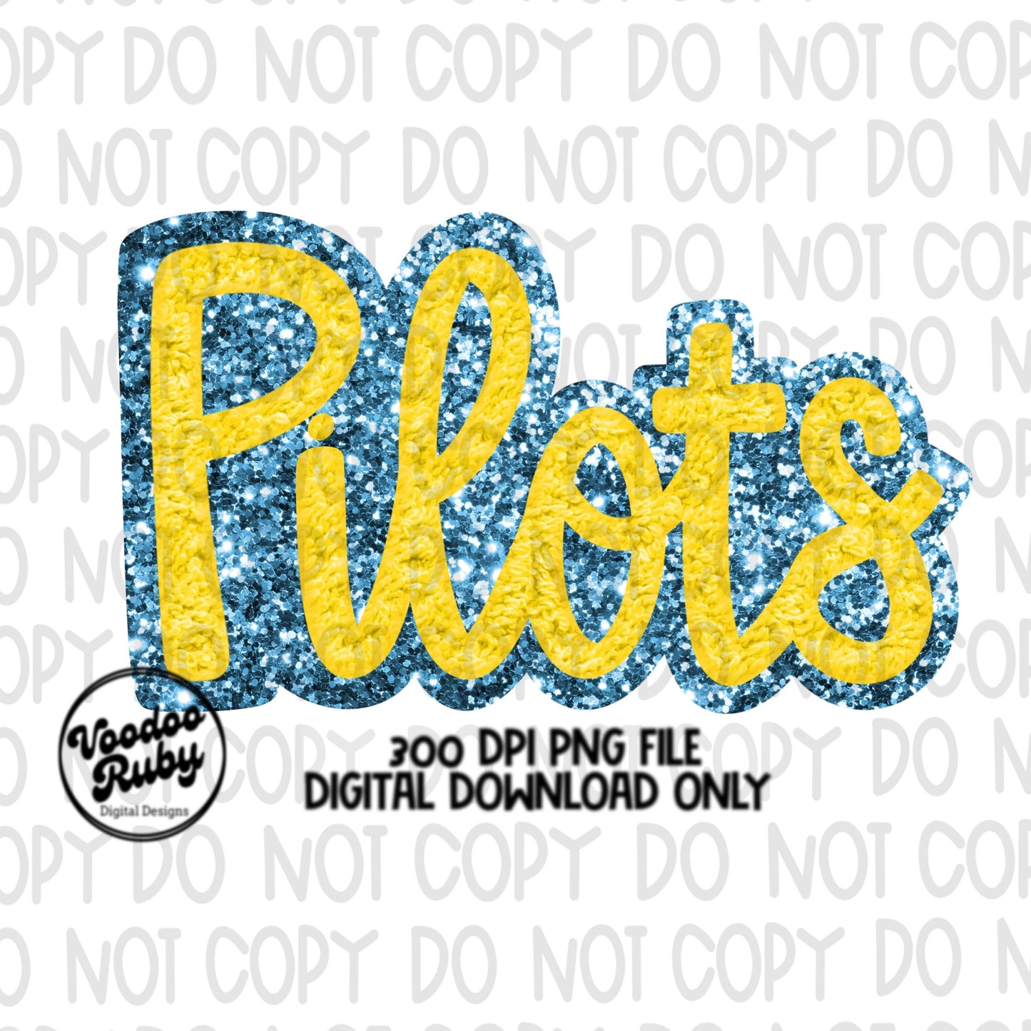 Pilots Mascot PNG: Blue & Yellow Glitter Design (Digital Download)
