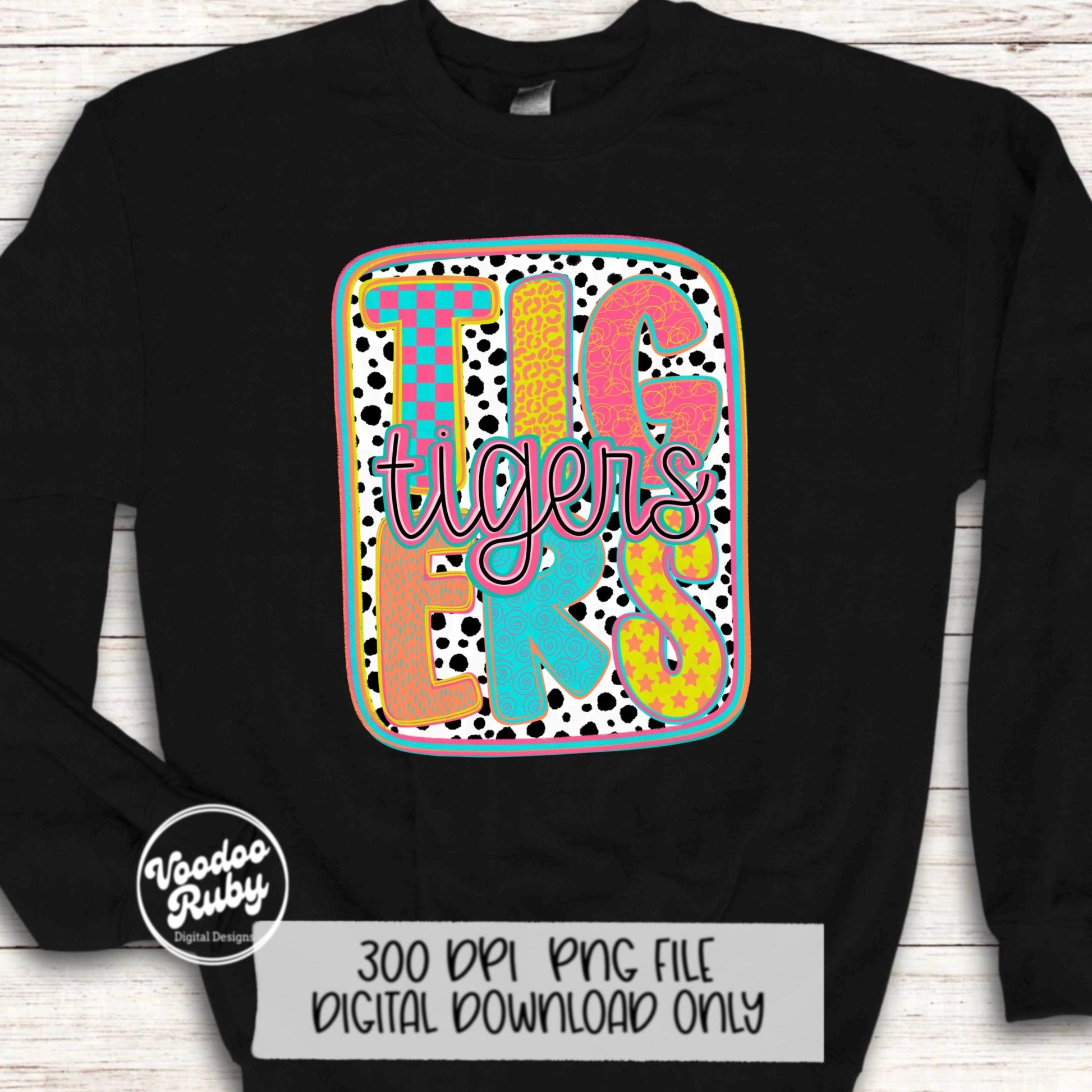 Tigers Mascot PNG: Colorful Dots Sublimation Design (Digital Download)