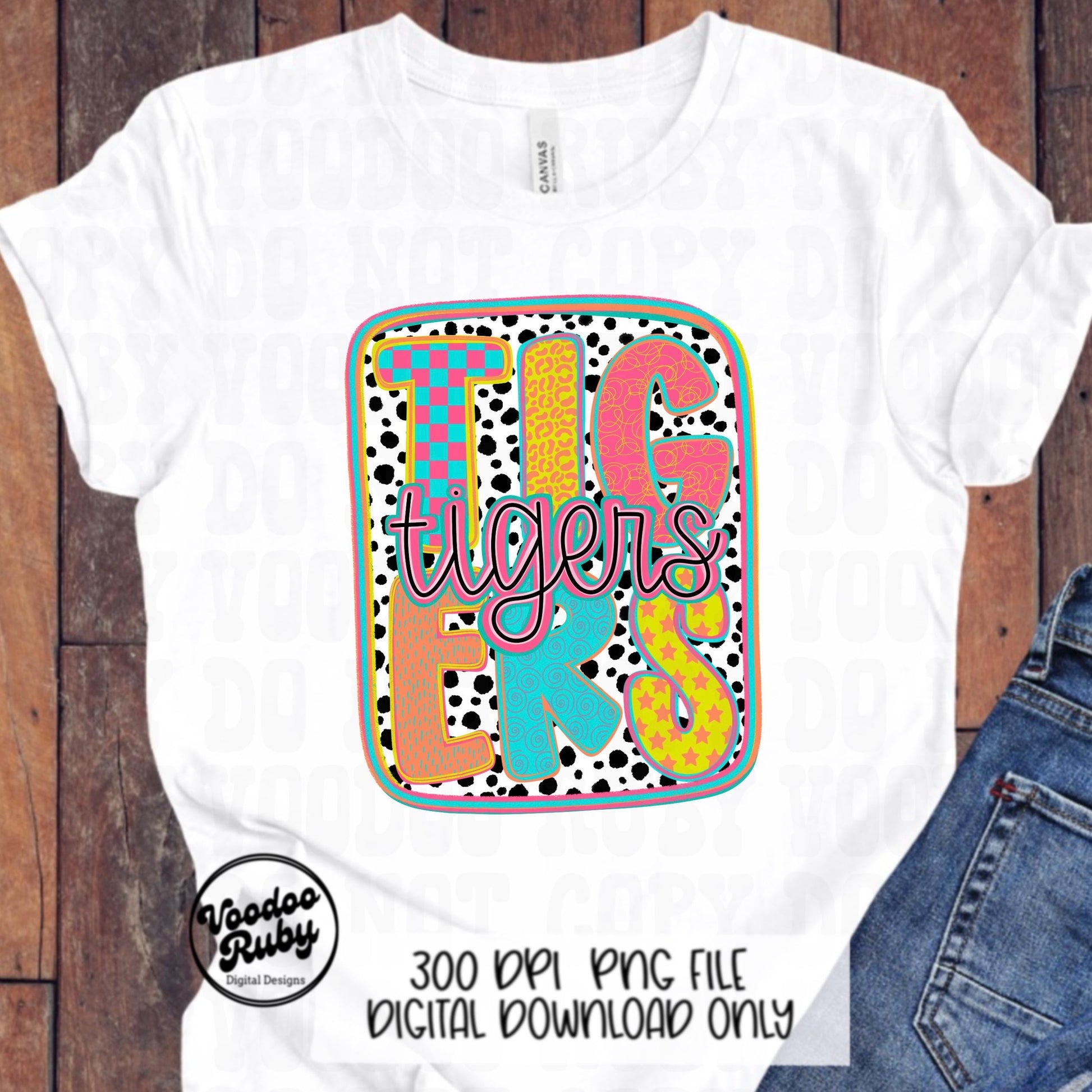 Tigers Mascot PNG: Colorful Dots Sublimation Design (Digital Download)