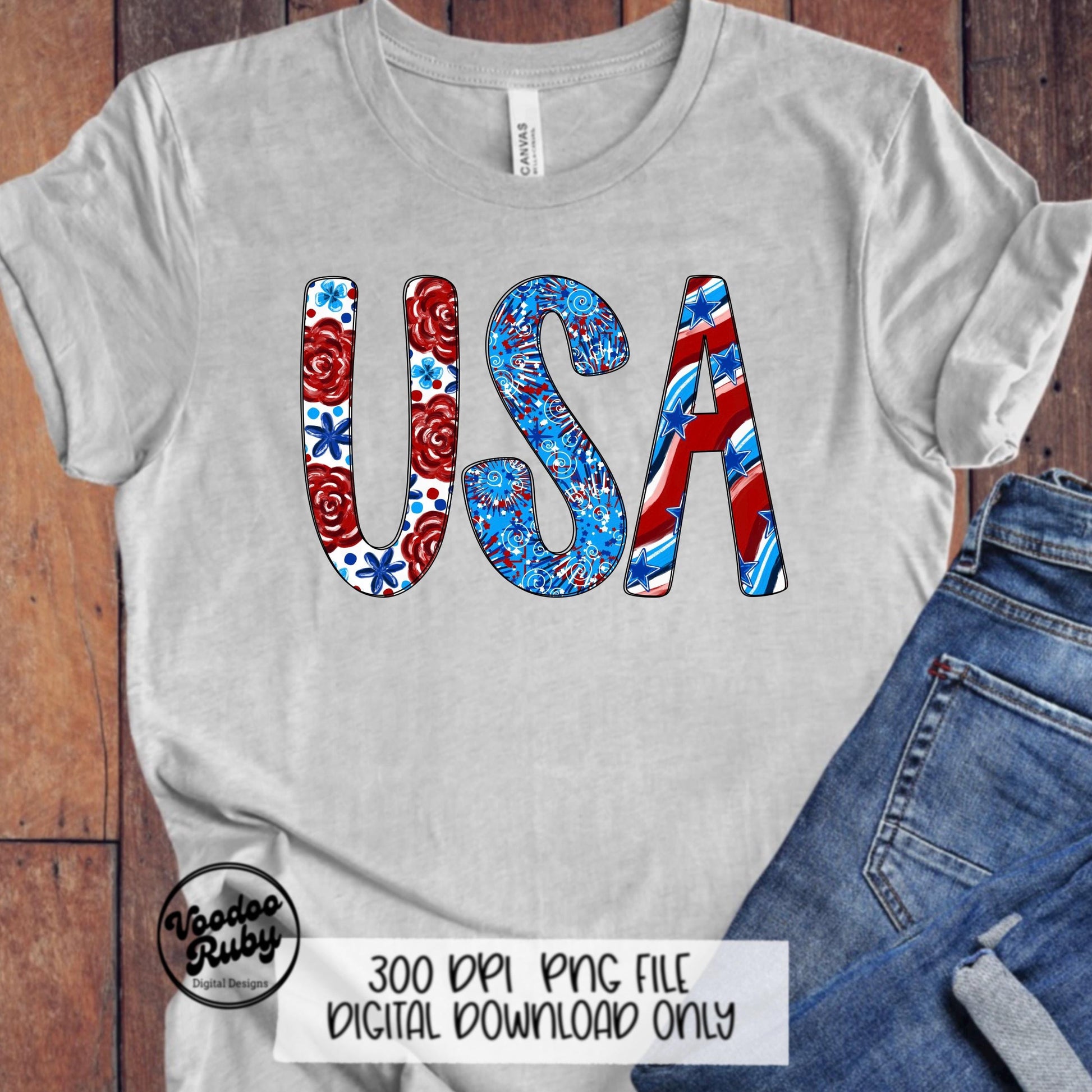 Red White Blue Alphabet PNG Clip Art Bundle, Sublimation Hand Drawn Digital Design Download, Alpha Pack Numbers America Letters Clip Art