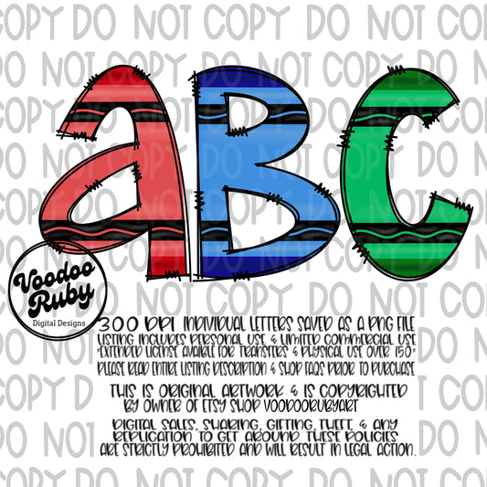 Crayon Doodle Alphabet PNG Bundle: Hand Drawn Letters (Digital Download)