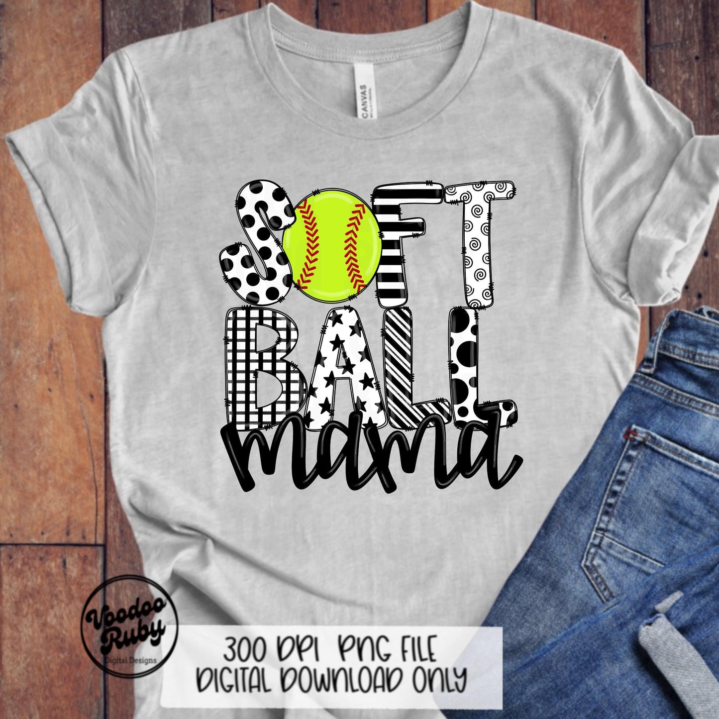 Softball Mom PNG: Hand-Drawn Sublimation Design (Digital Download