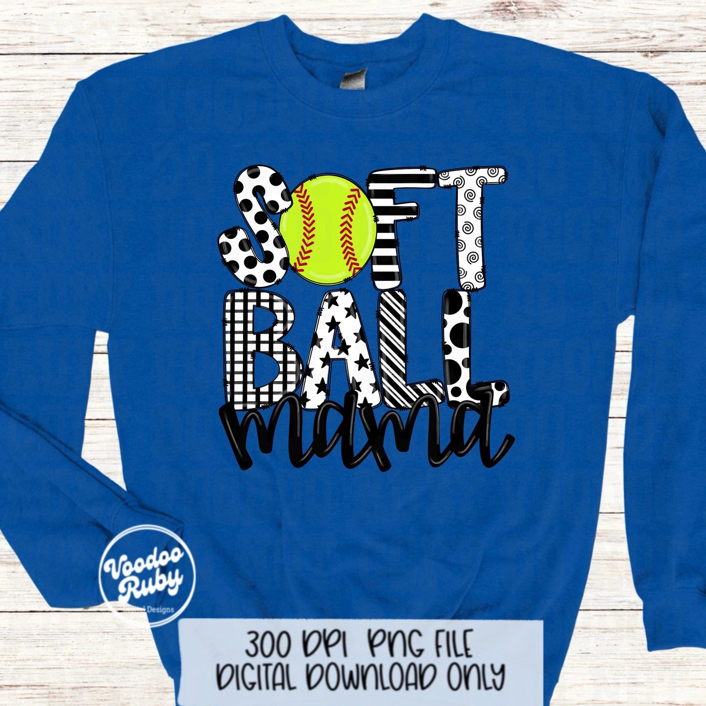 Softball Mom PNG: Hand-Drawn Sublimation Design (Digital Download