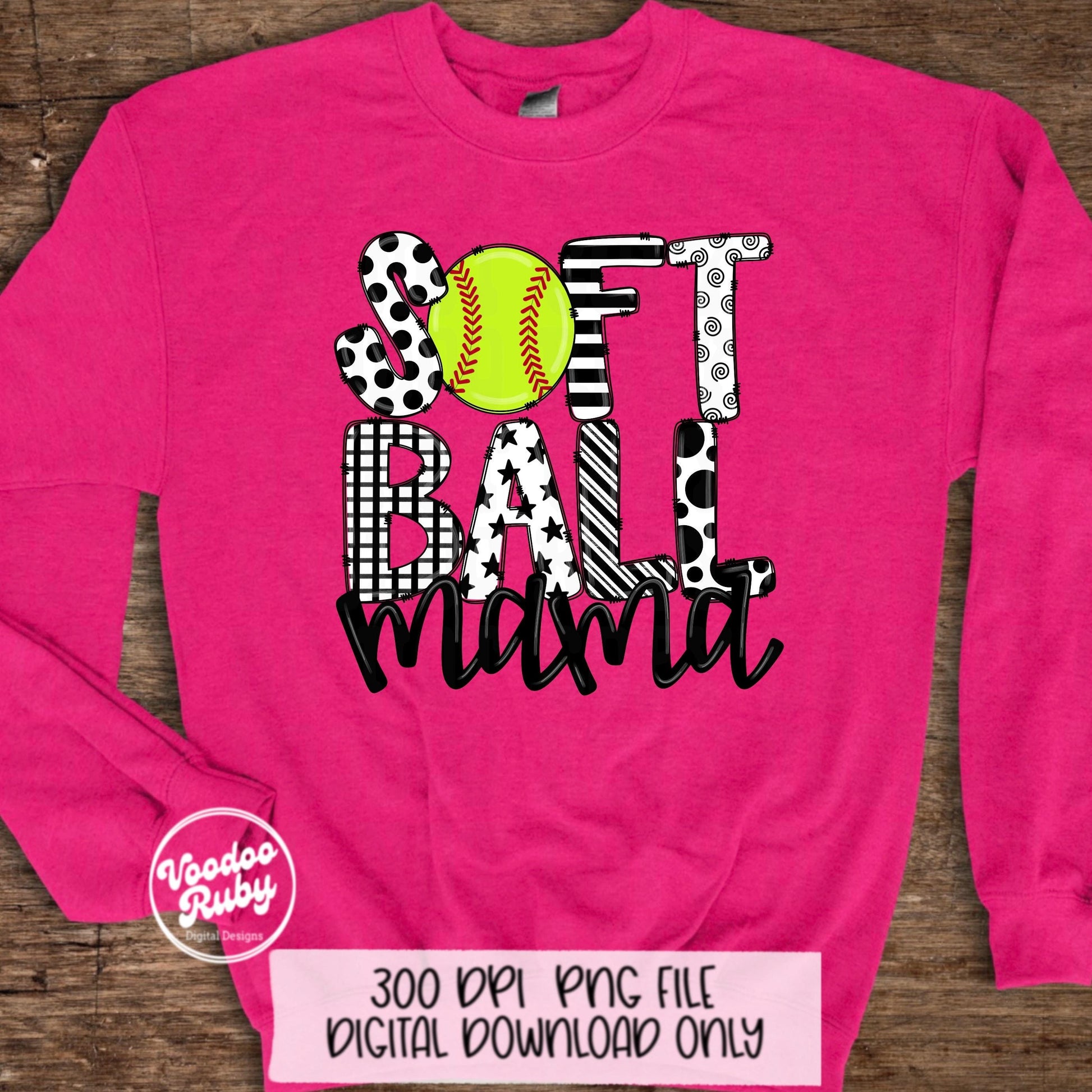 Softball Mom PNG: Hand-Drawn Sublimation Design (Digital Download