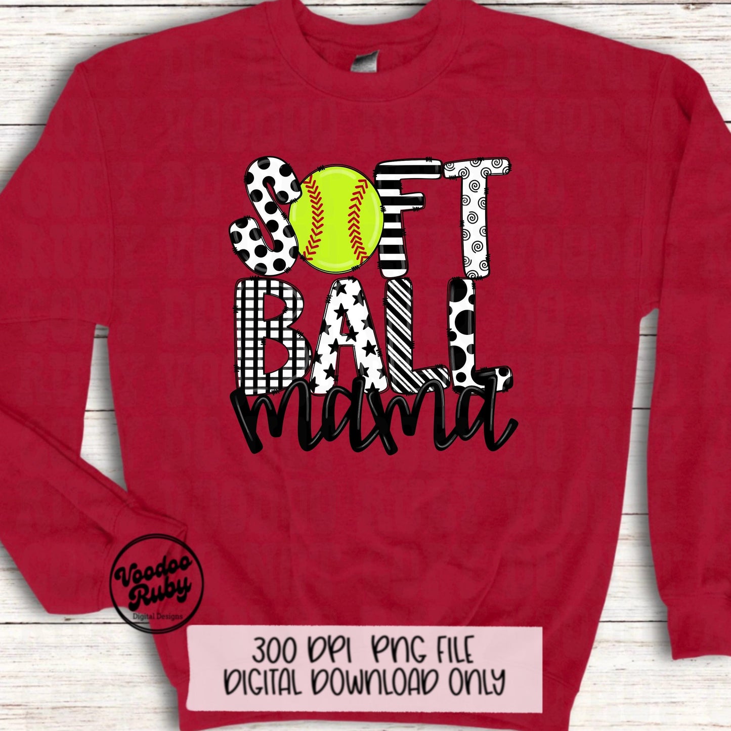 Softball Mom PNG: Hand-Drawn Sublimation Design (Digital Download