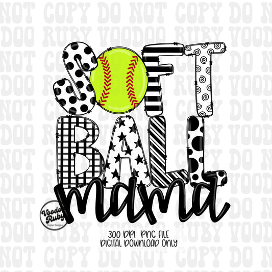Softball Mom PNG: Hand-Drawn Sublimation Design (Digital Download