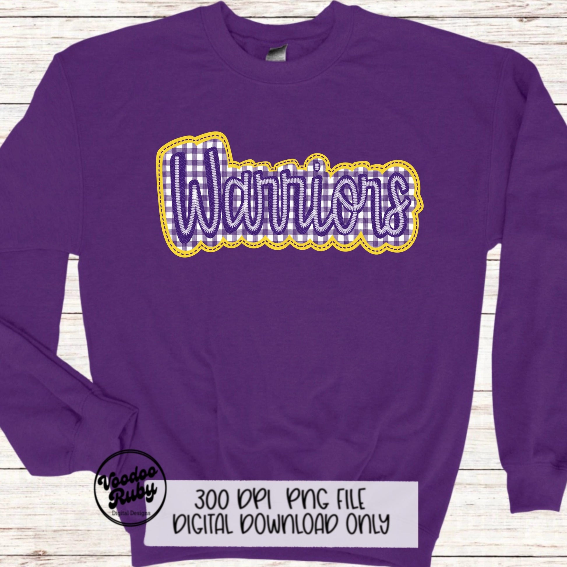 Warriors PNG Design Embroidery Faux Applique Hand Drawn Digital Download Sublimation Warriors DTF Printable Purple Warriors Mascot Football