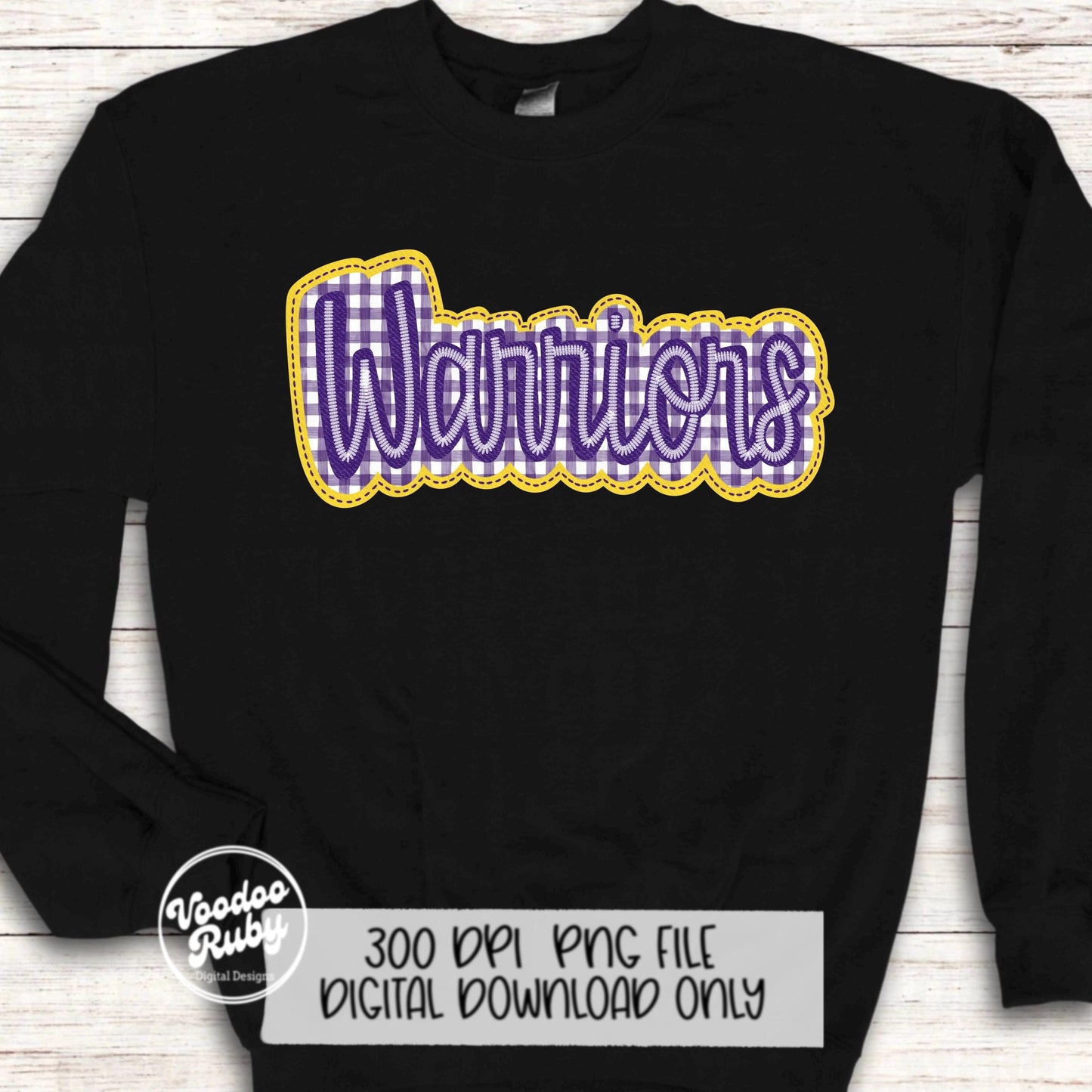 Warriors PNG Design Embroidery Faux Applique Hand Drawn Digital Download Sublimation Warriors DTF Printable Purple Warriors Mascot Football