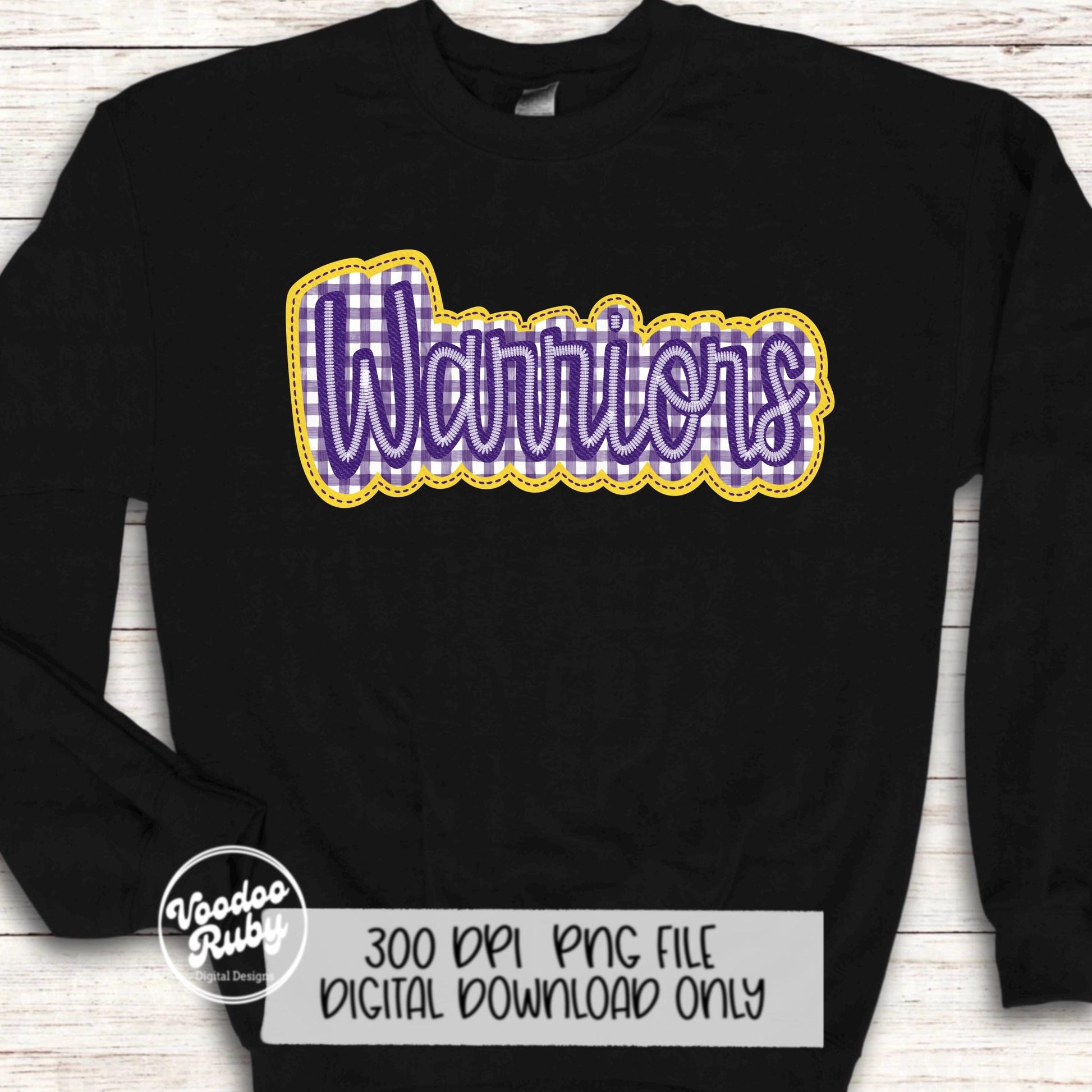 Warriors PNG Design Embroidery Faux Applique Hand Drawn Digital Download Sublimation Warriors DTF Printable Purple Warriors Mascot Football