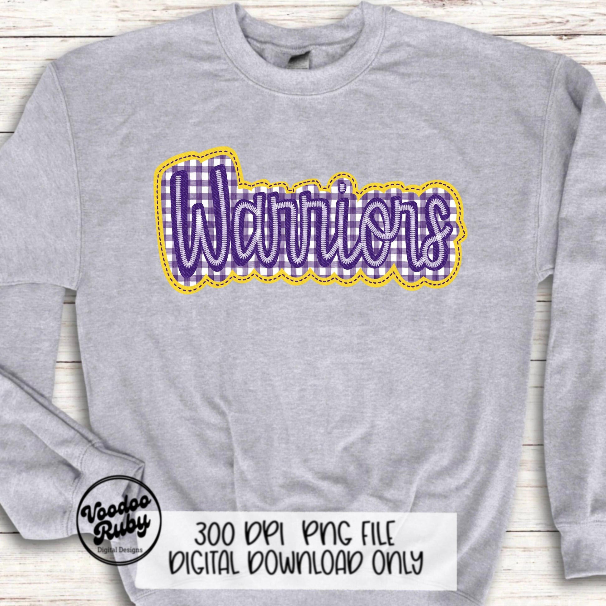 Warriors PNG Design Embroidery Faux Applique Hand Drawn Digital Download Sublimation Warriors DTF Printable Purple Warriors Mascot Football