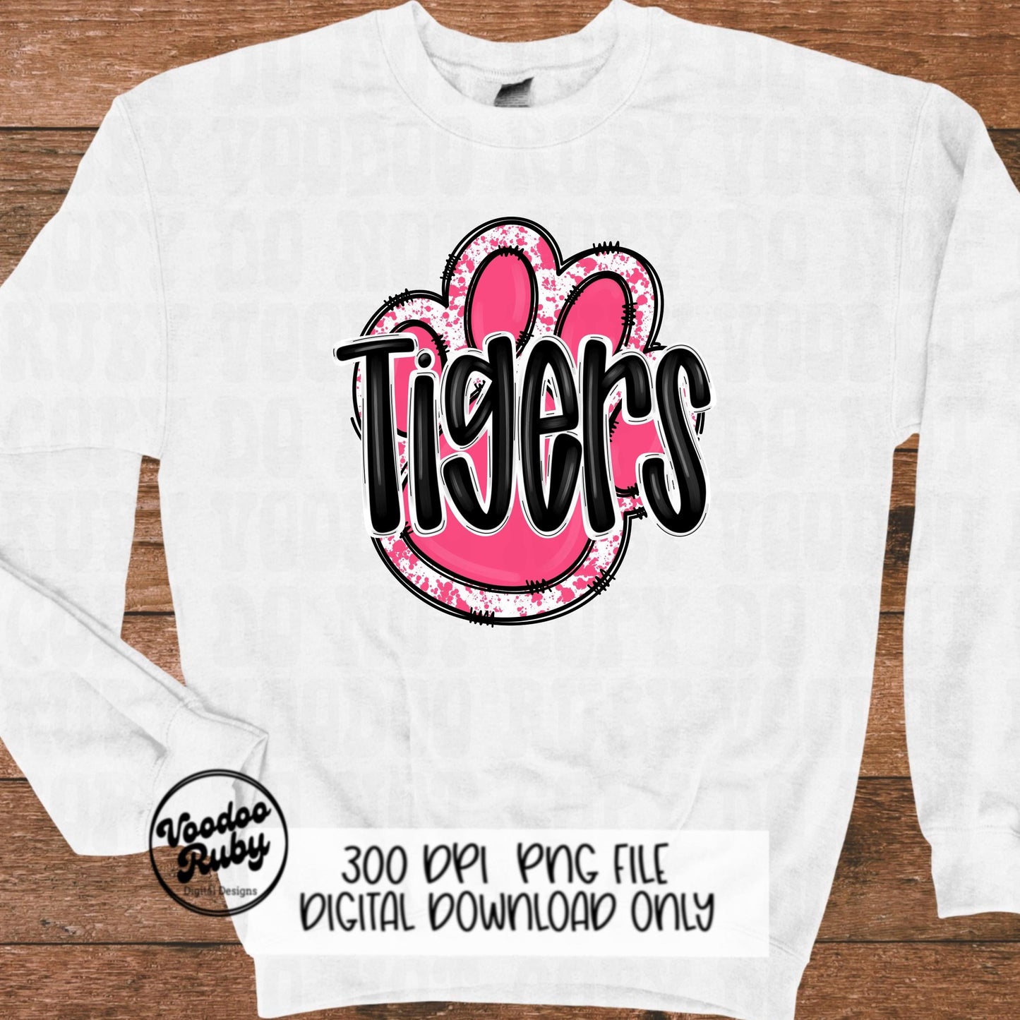 Pink Tigers PNG Design Sublimation Hand Drawn Digital Download Pink Football PNG Pink Paw Pink October Awareness Pink Mascot DTF Printable