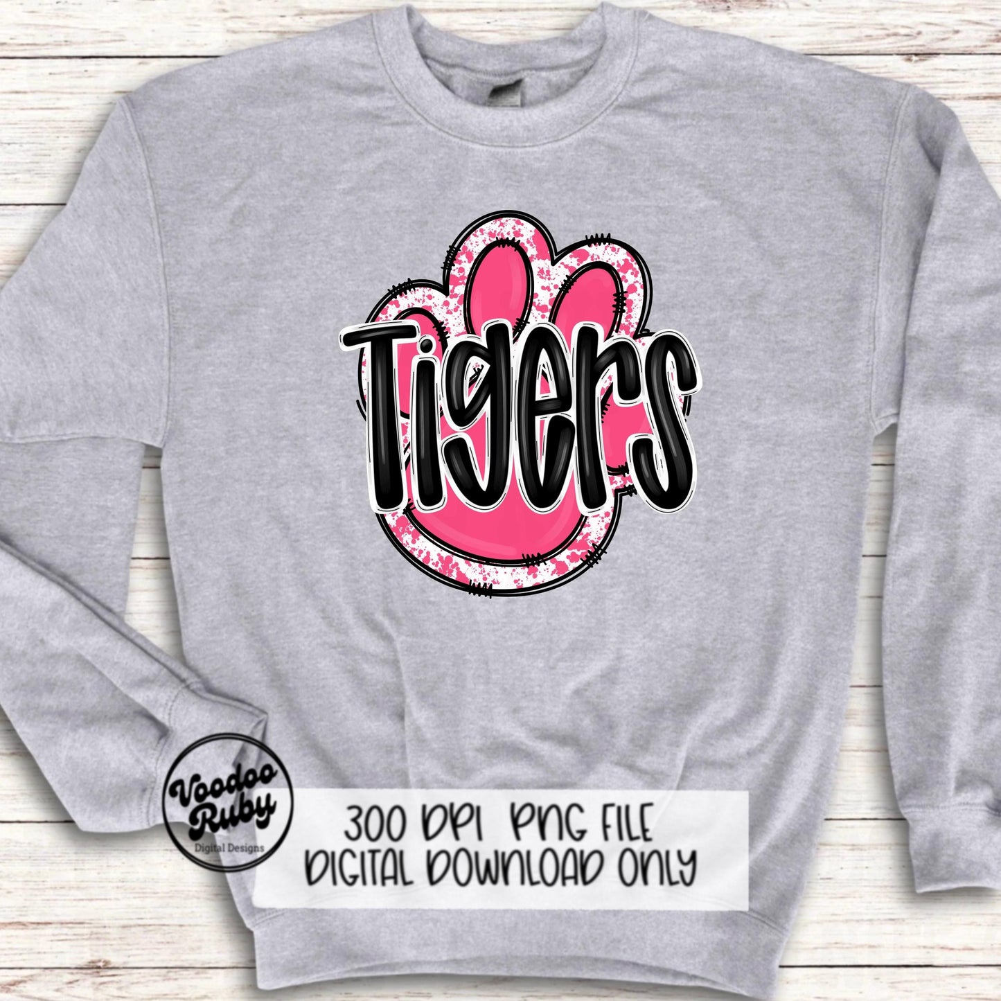 Pink Tigers PNG Design Sublimation Hand Drawn Digital Download Pink Football PNG Pink Paw Pink October Awareness Pink Mascot DTF Printable