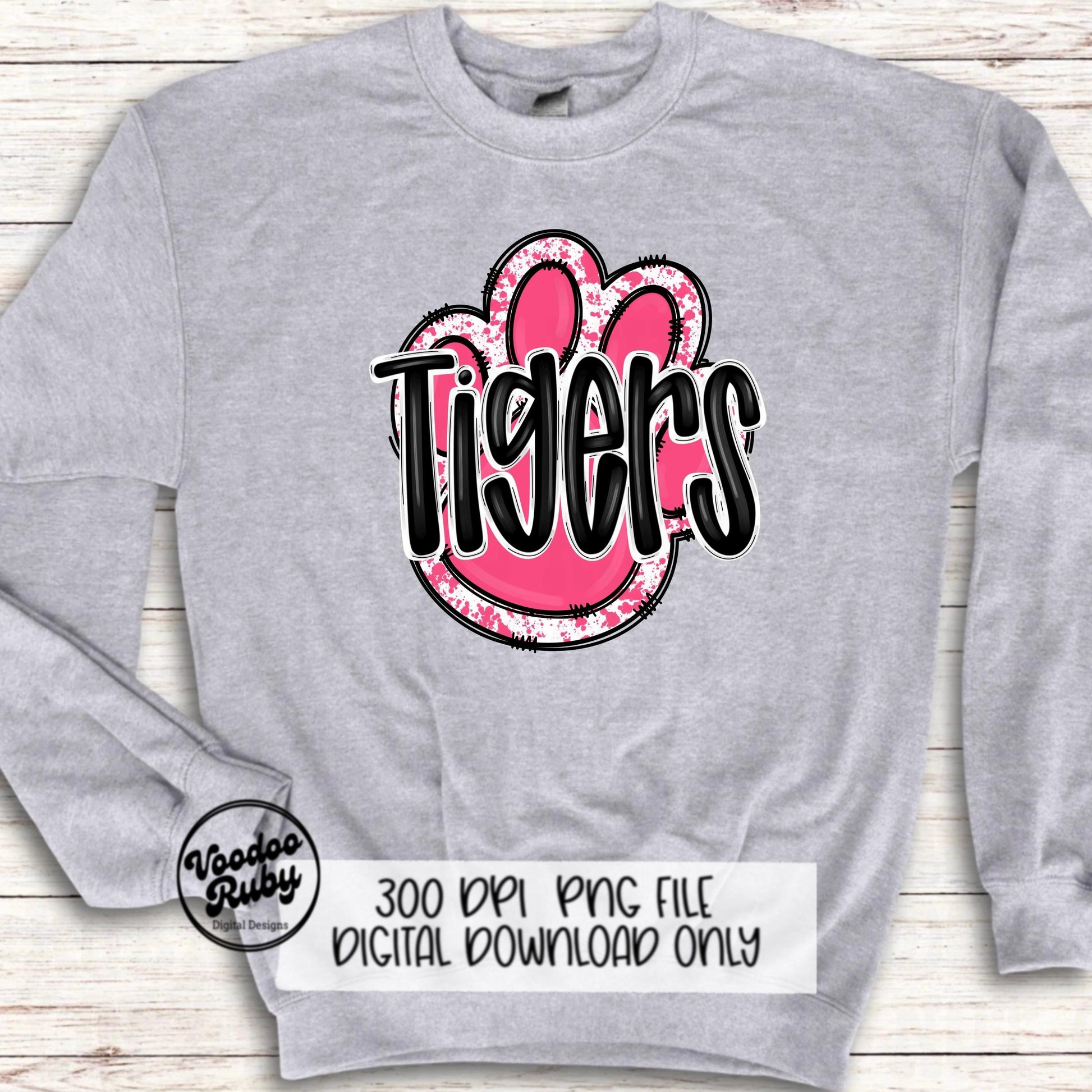Pink Tigers PNG Design Sublimation Hand Drawn Digital Download Pink Football PNG Pink Paw Pink October Awareness Pink Mascot DTF Printable