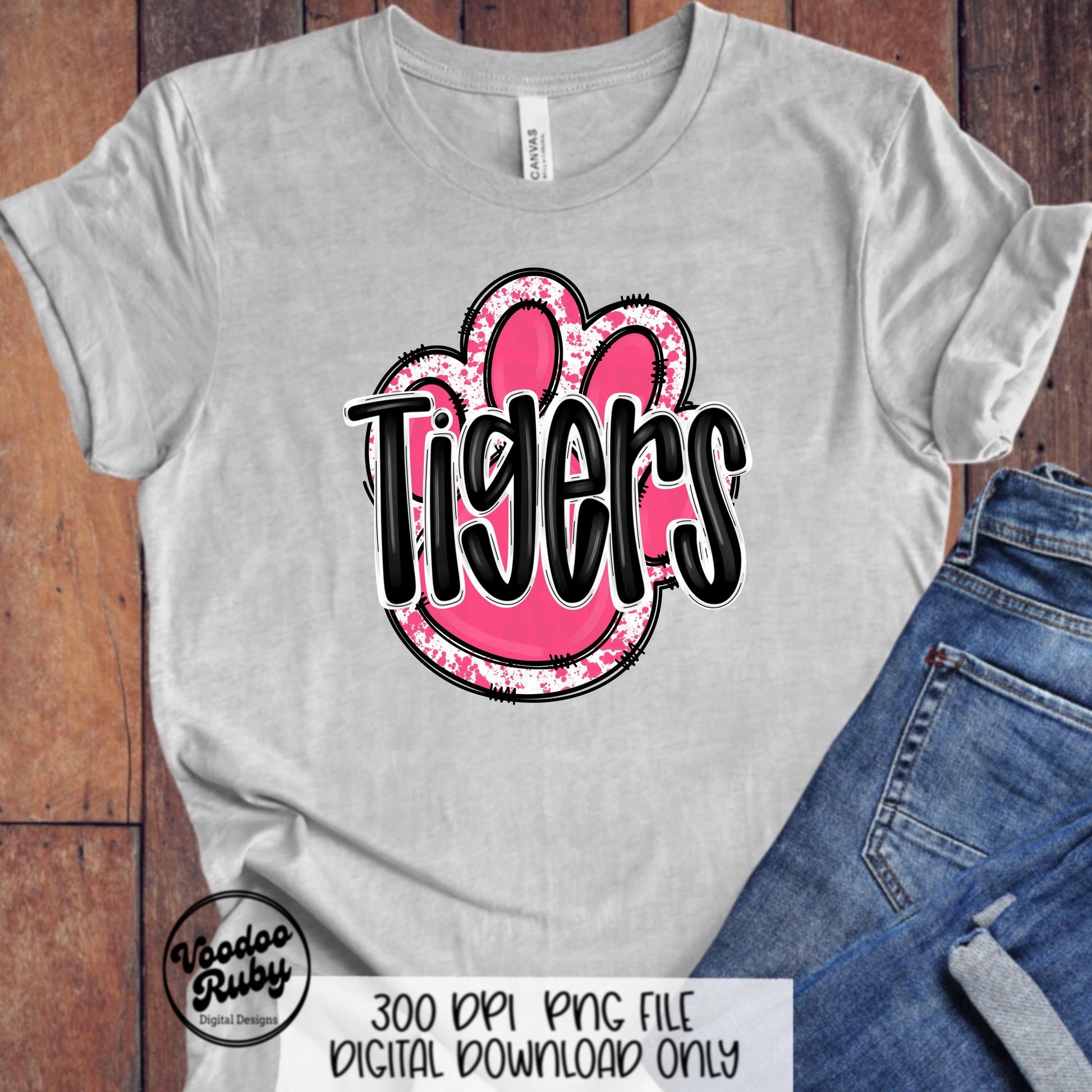 Pink Tigers PNG Design Sublimation Hand Drawn Digital Download Pink Football PNG Pink Paw Pink October Awareness Pink Mascot DTF Printable
