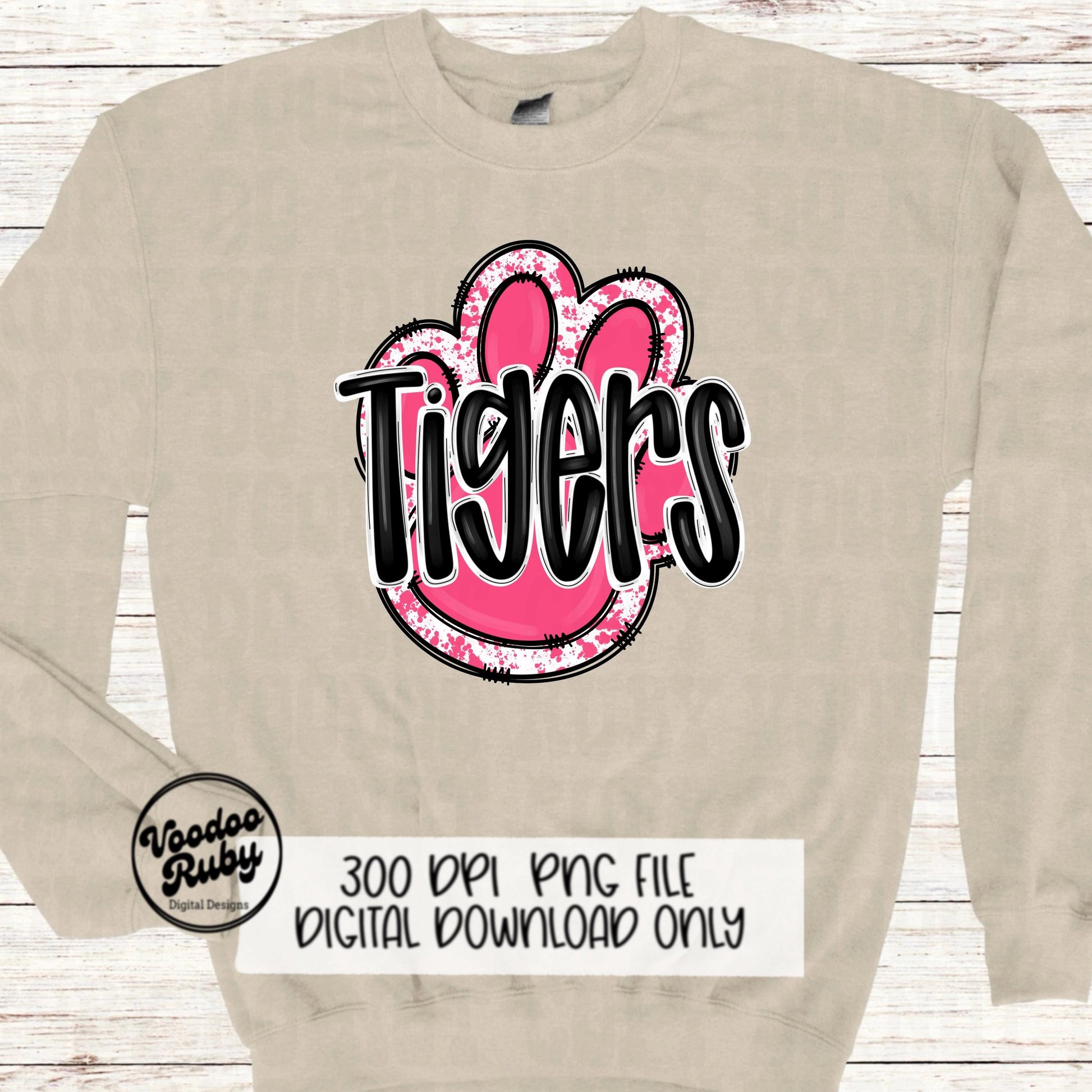 Pink Tigers PNG Design Sublimation Hand Drawn Digital Download Pink Football PNG Pink Paw Pink October Awareness Pink Mascot DTF Printable