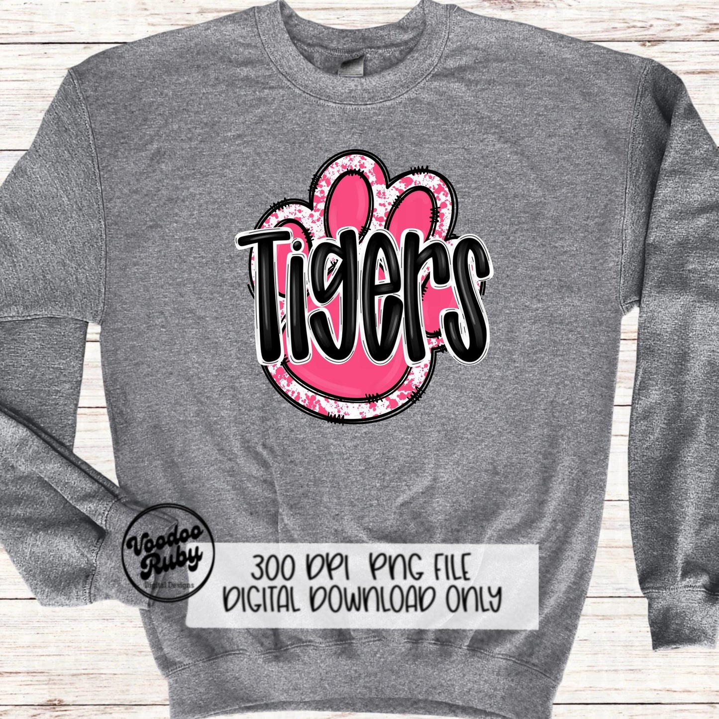 Pink Tigers PNG Design Sublimation Hand Drawn Digital Download Pink Football PNG Pink Paw Pink October Awareness Pink Mascot DTF Printable