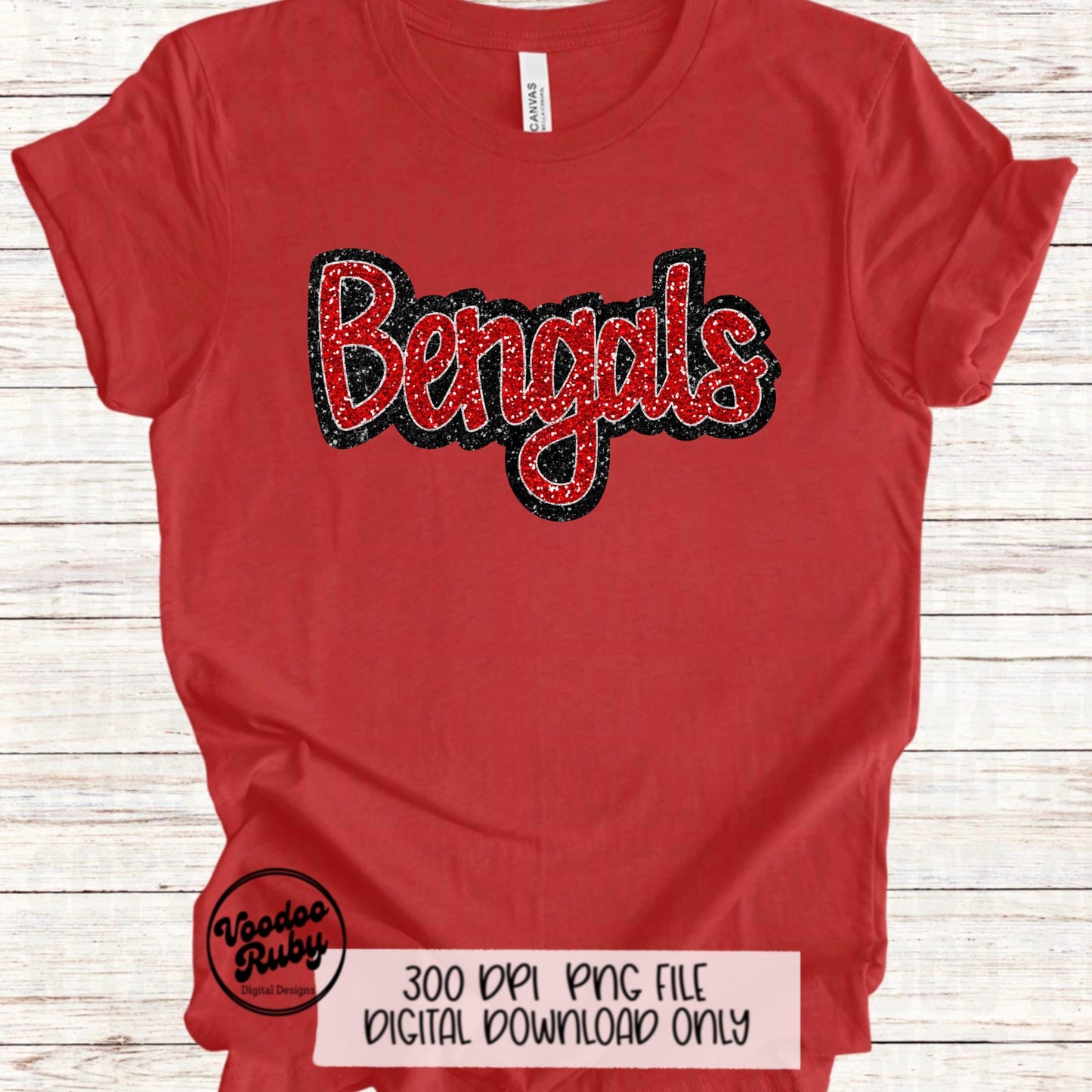 Bengals PNG Design Sequins Sublimation Hand Drawn Digital Download Faux Sequins Patch PNG Glitter Mascot Appliqué Red Bengals Football DTF